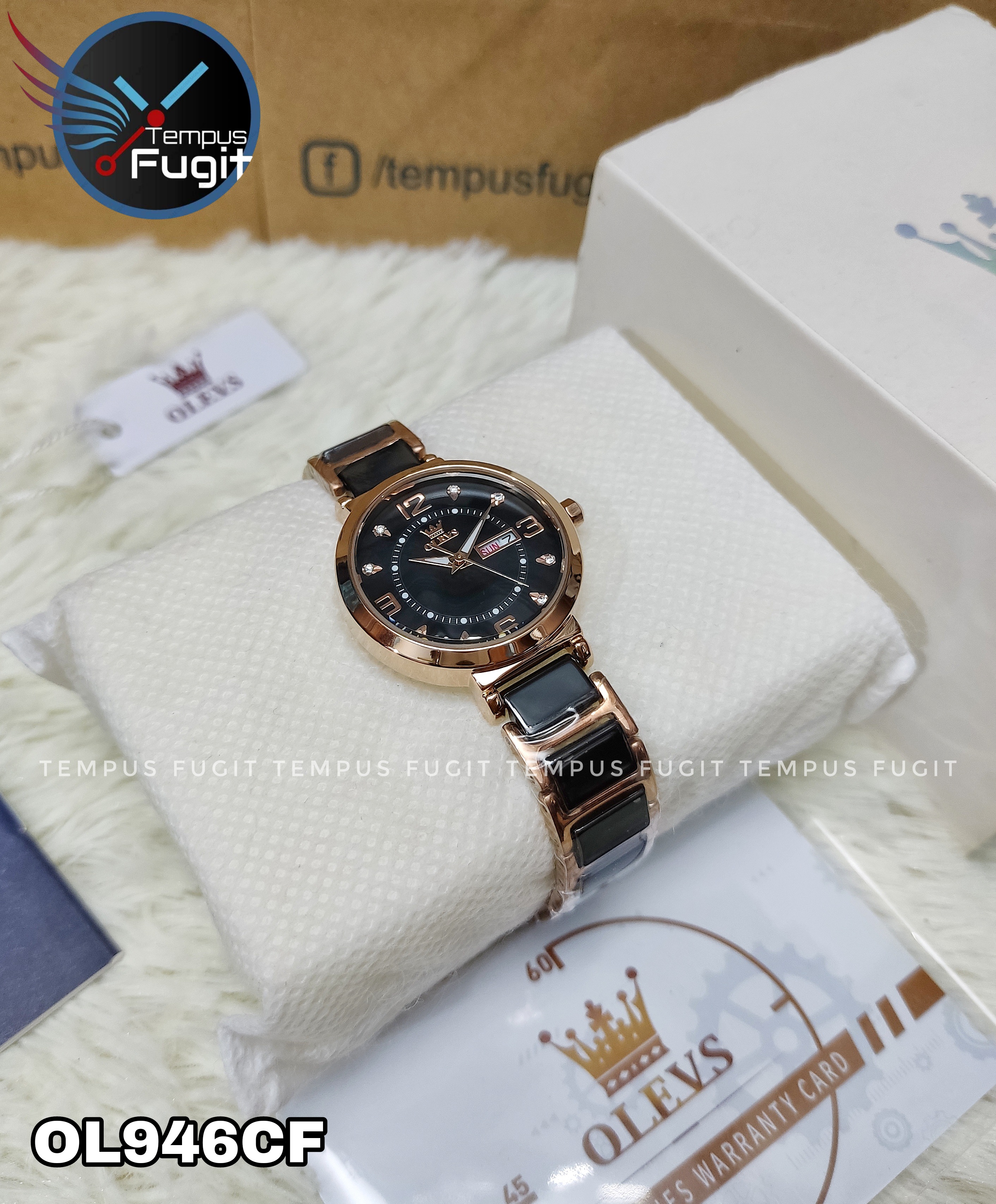 OLEVS 5005L Ladies Chain Watch- Black Dial- Rose Golden Bezel- Black+Rose Golden Chain- TF Code OL946CF_img_12