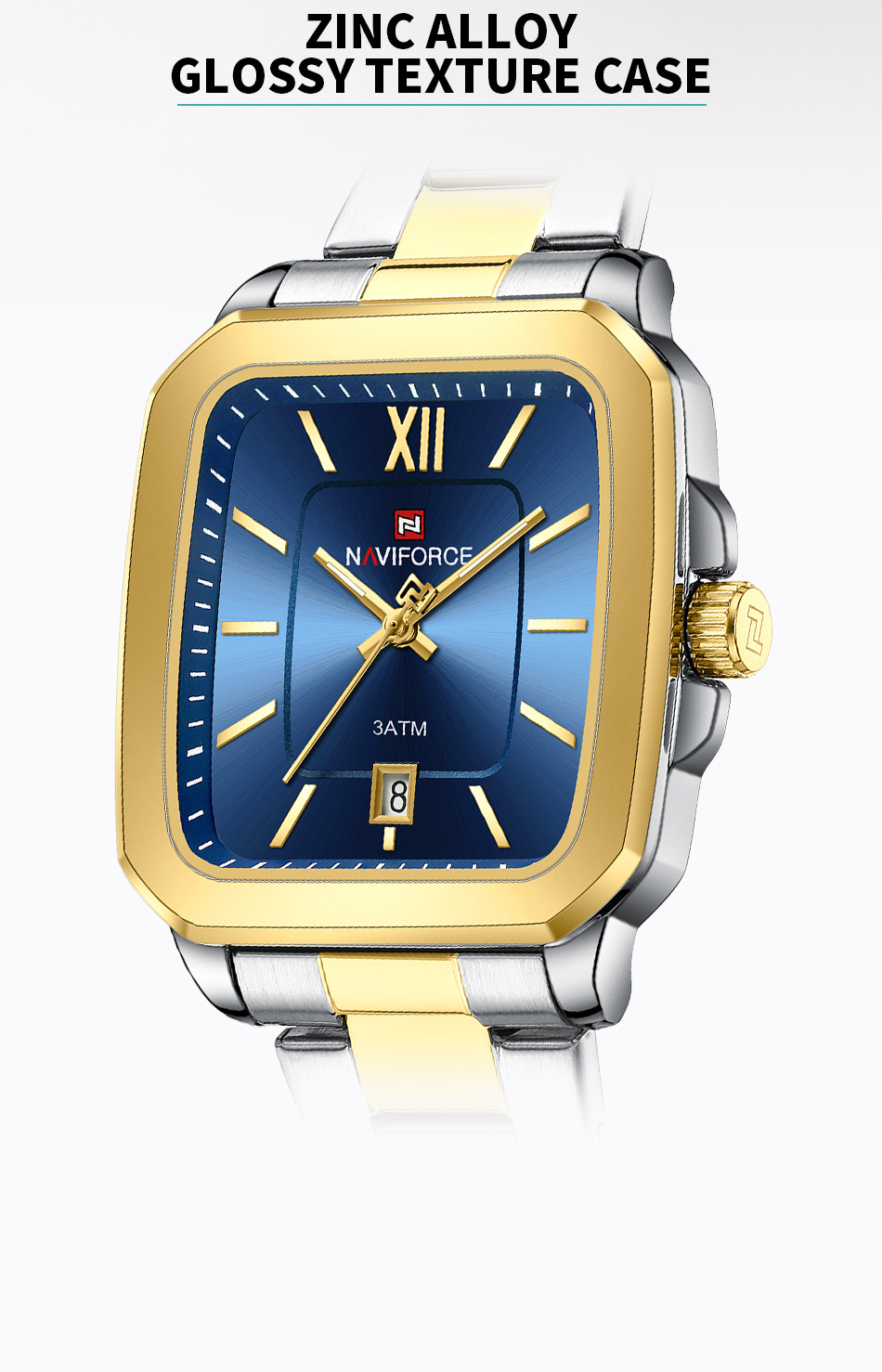 Naviforce 9239 Ladies Chain Watch- Blue Dial- Golden Bezel- Silver+Rose Golden Chain- TF Code NF934CF_img_2