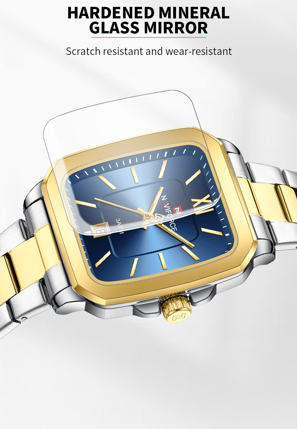 Naviforce 9239 Ladies Chain Watch- Blue Dial- Golden Bezel- Silver+Rose Golden Chain- TF Code NF934CF_img_3