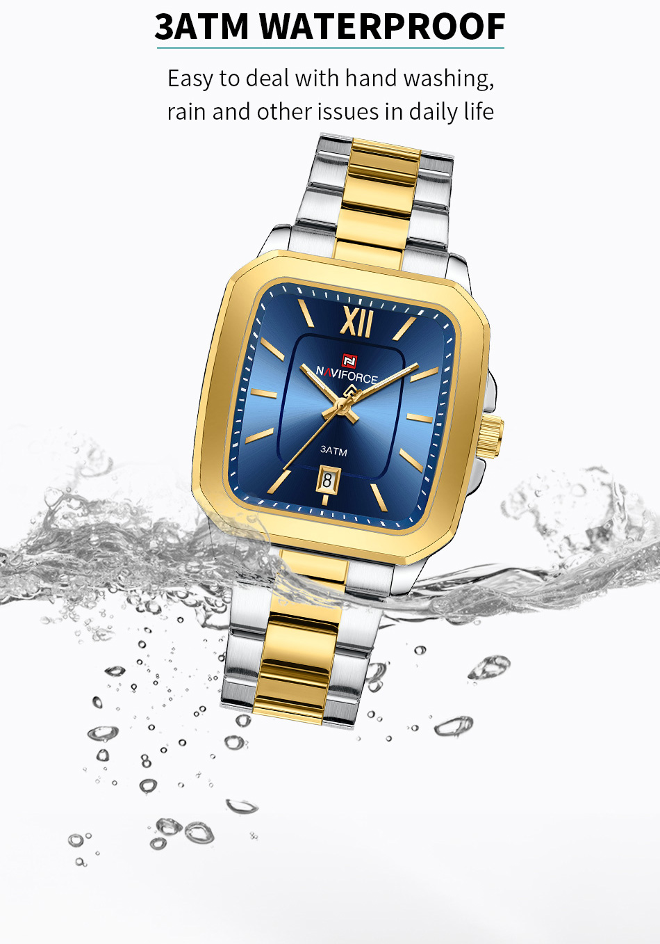 Naviforce 9239 Ladies Chain Watch- Blue Dial- Golden Bezel- Silver+Rose Golden Chain- TF Code NF934CF_img_4