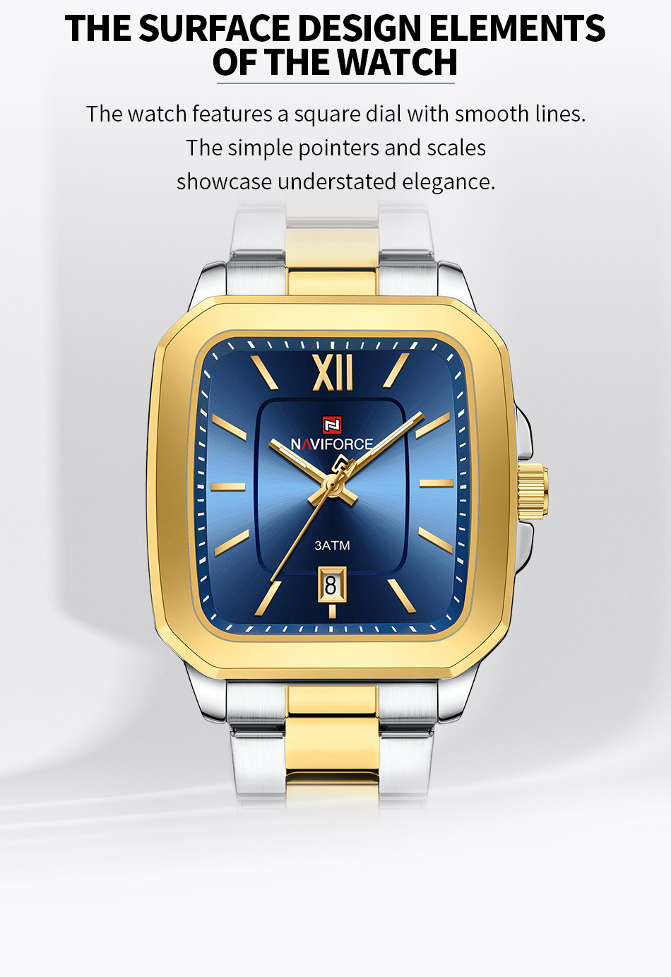 Naviforce 9239 Ladies Chain Watch- Blue Dial- Golden Bezel- Silver+Rose Golden Chain- TF Code NF934CF_img_5