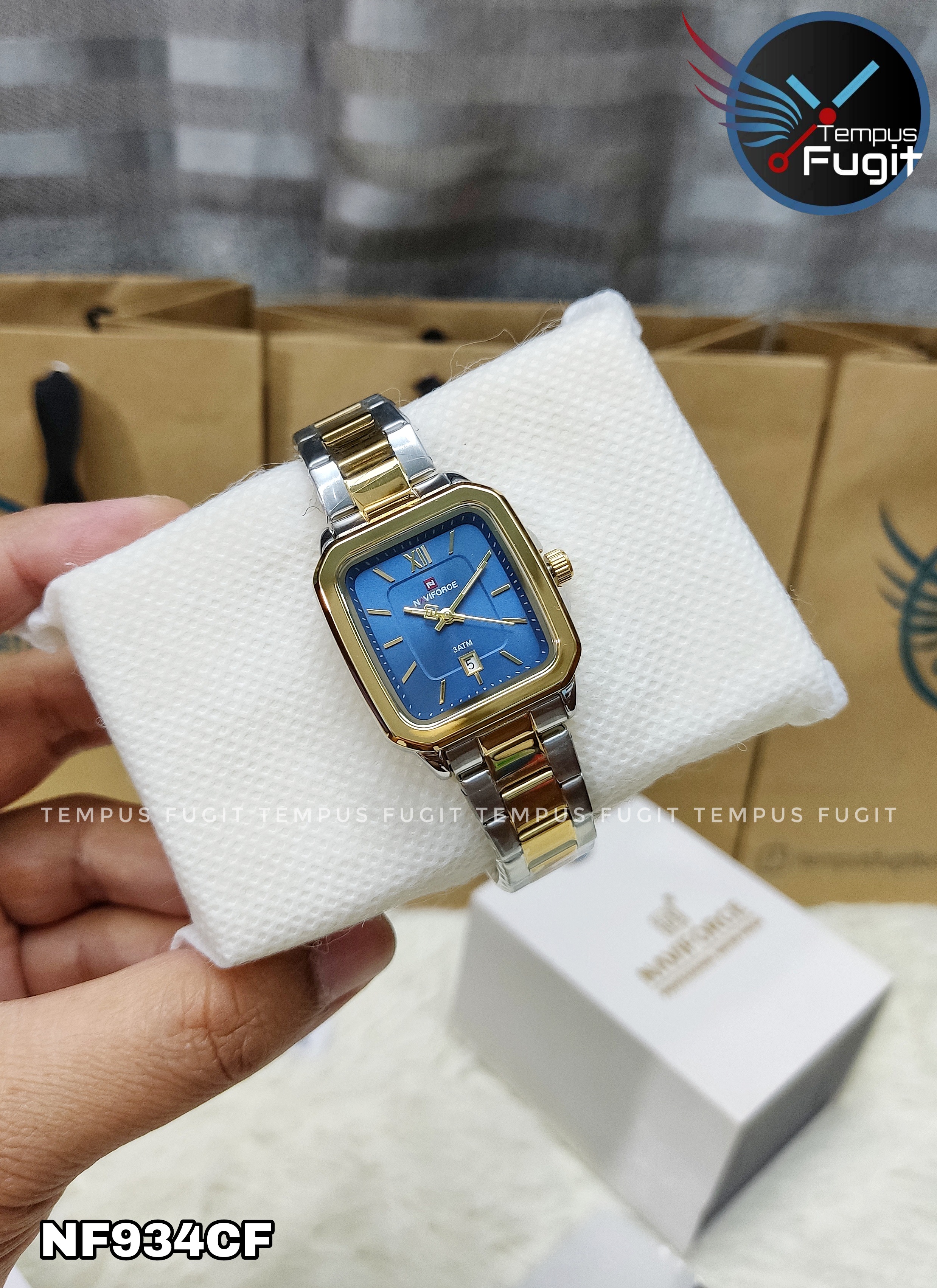 Naviforce 9239 Ladies Chain Watch- Blue Dial- Golden Bezel- Silver+Rose Golden Chain- TF Code NF934CF_img_6