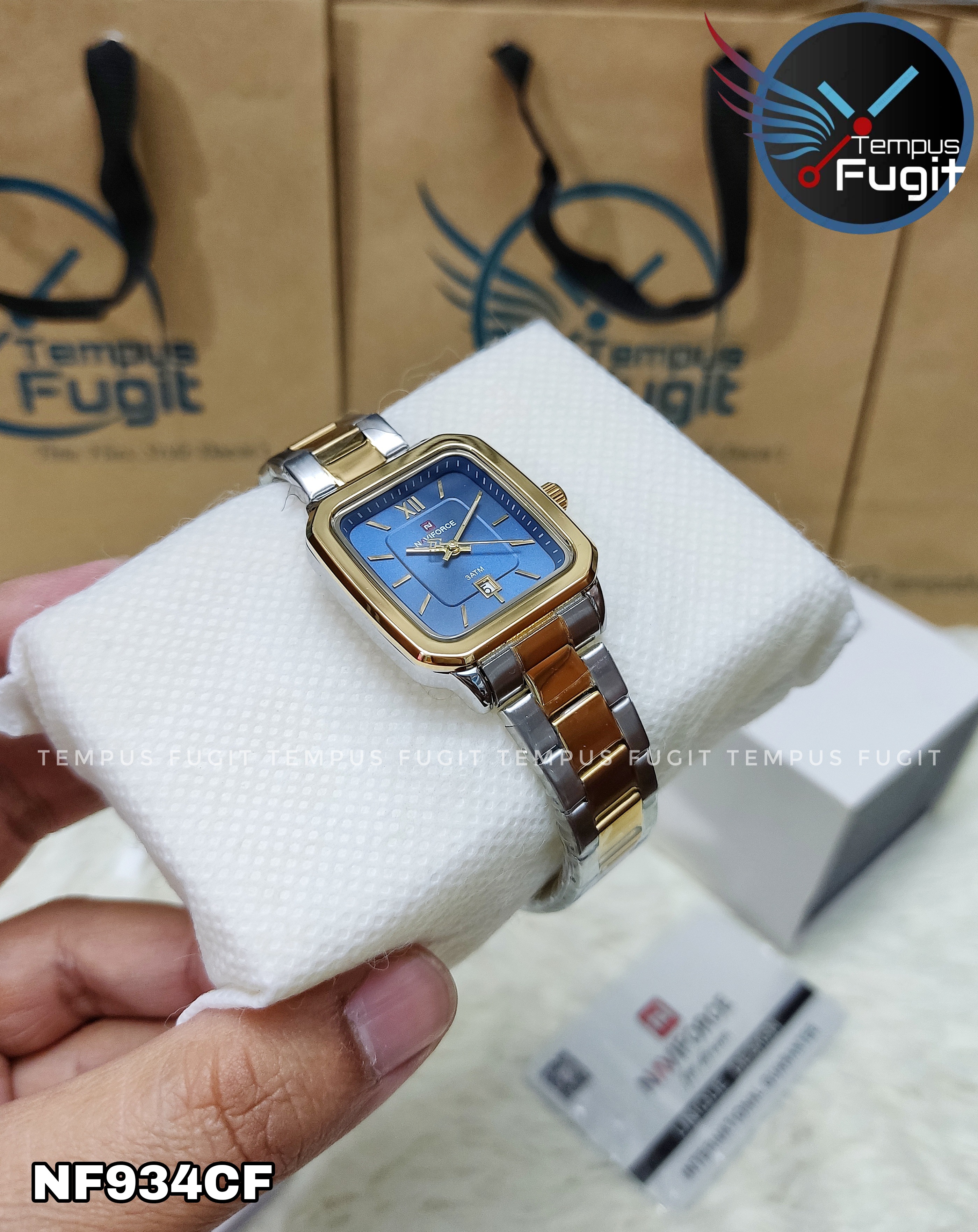 Naviforce 9239 Ladies Chain Watch- Blue Dial- Golden Bezel- Silver+Rose Golden Chain- TF Code NF934CF_img_7