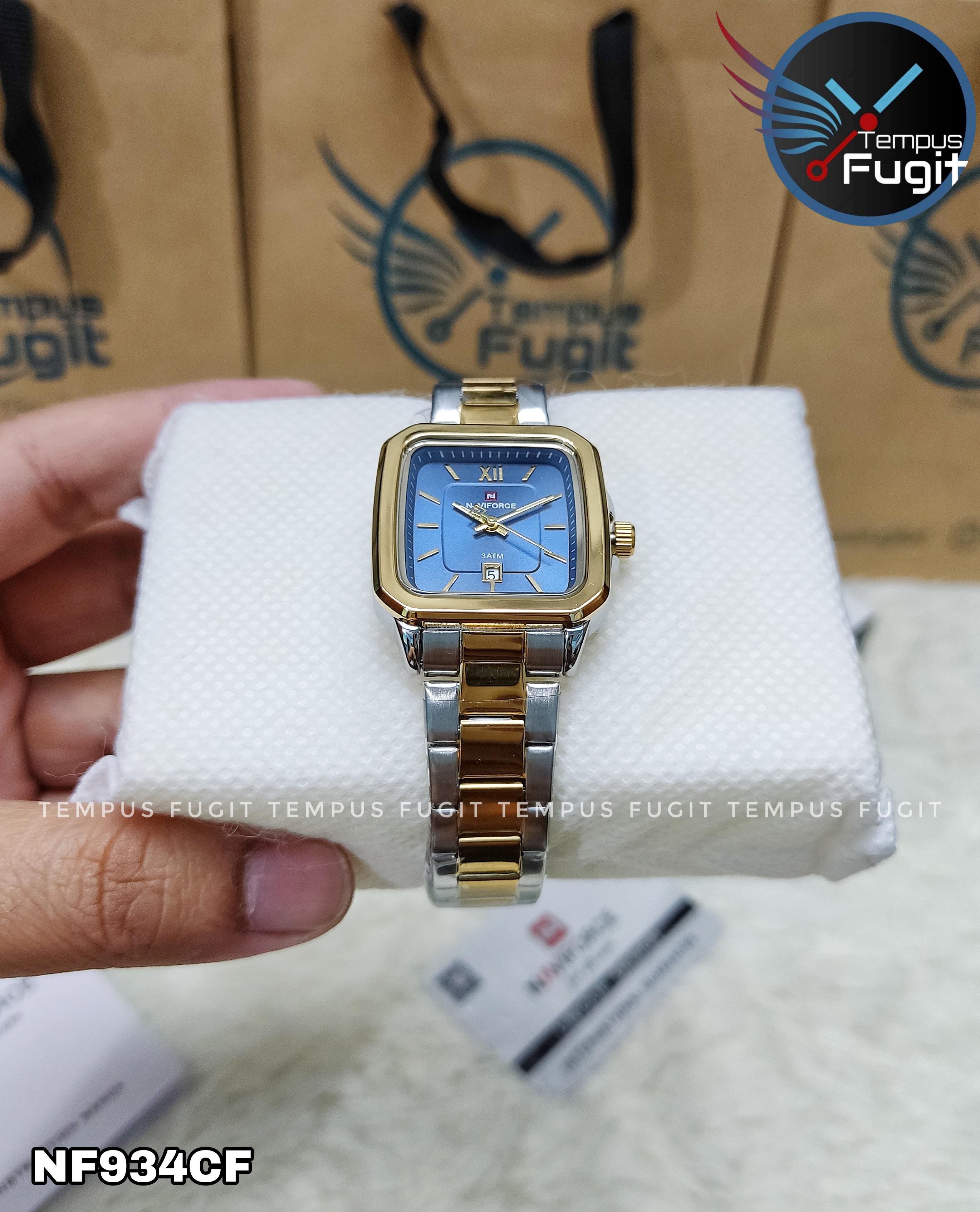 Naviforce 9239 Ladies Chain Watch- Blue Dial- Golden Bezel- Silver+Rose Golden Chain- TF Code NF934CF_img_9