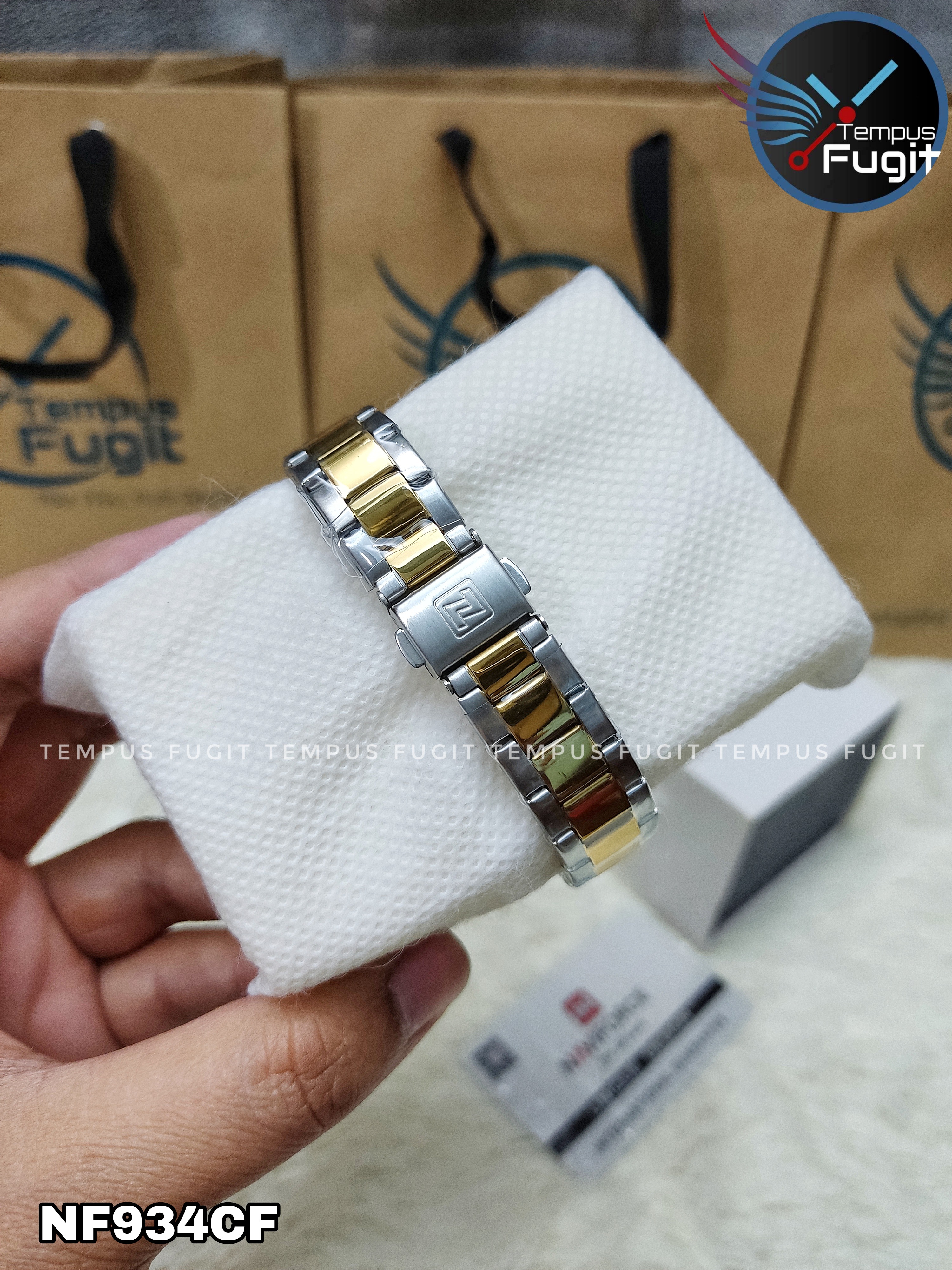 Naviforce 9239 Ladies Chain Watch- Blue Dial- Golden Bezel- Silver+Rose Golden Chain- TF Code NF934CF_img_10