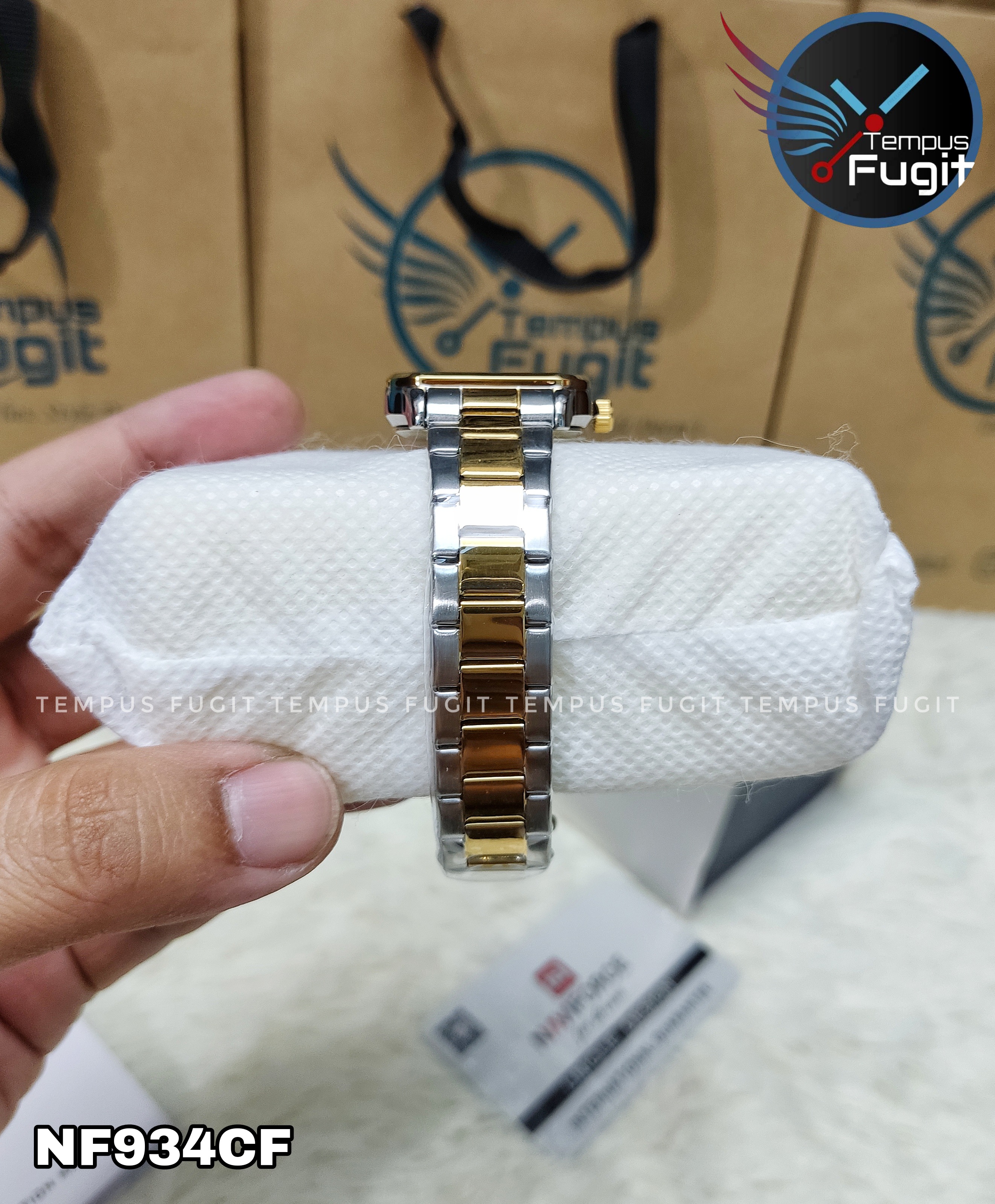 Naviforce 9239 Ladies Chain Watch- Blue Dial- Golden Bezel- Silver+Rose Golden Chain- TF Code NF934CF_img_11