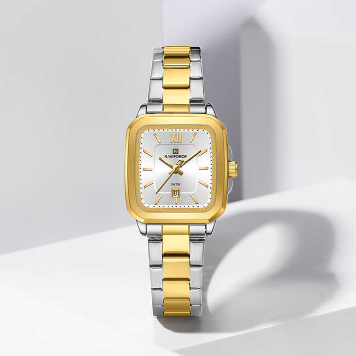 Naviforce 9239 Ladies Chain Watch- Silver Dial- Golden Bezel- Silver+ Golden Chain- TF Code NF932CF_img_0