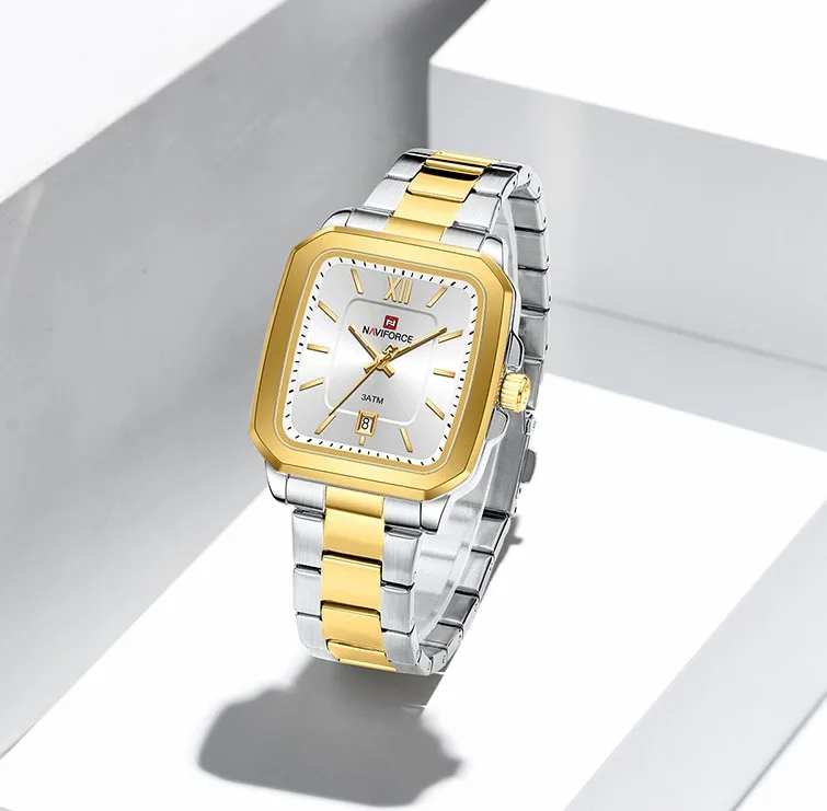 Naviforce 9239 Ladies Chain Watch- Silver Dial- Golden Bezel- Silver+ Golden Chain- TF Code NF932CF_img_1