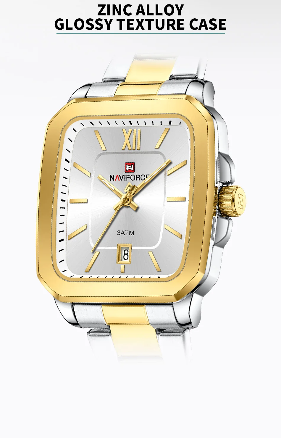 Naviforce 9239 Ladies Chain Watch- Silver Dial- Golden Bezel- Silver+ Golden Chain- TF Code NF932CF_img_2