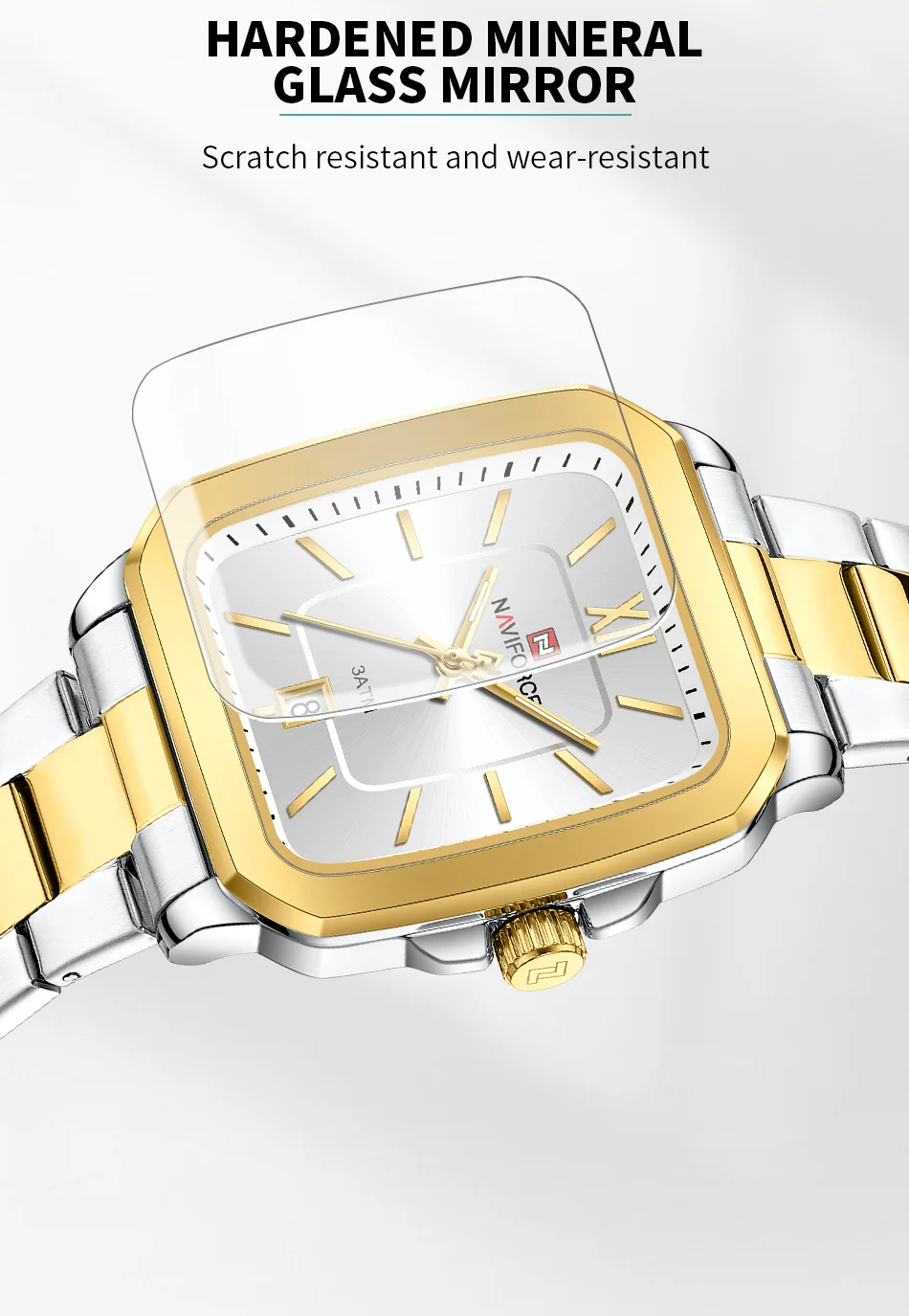 Naviforce 9239 Ladies Chain Watch- Silver Dial- Golden Bezel- Silver+ Golden Chain- TF Code NF932CF_img_3