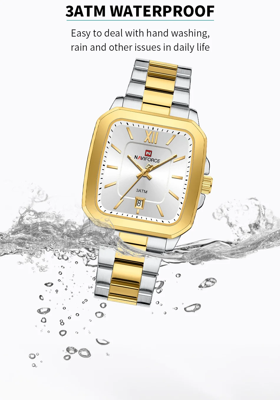 Naviforce 9239 Ladies Chain Watch- Silver Dial- Golden Bezel- Silver+ Golden Chain- TF Code NF932CF_img_4