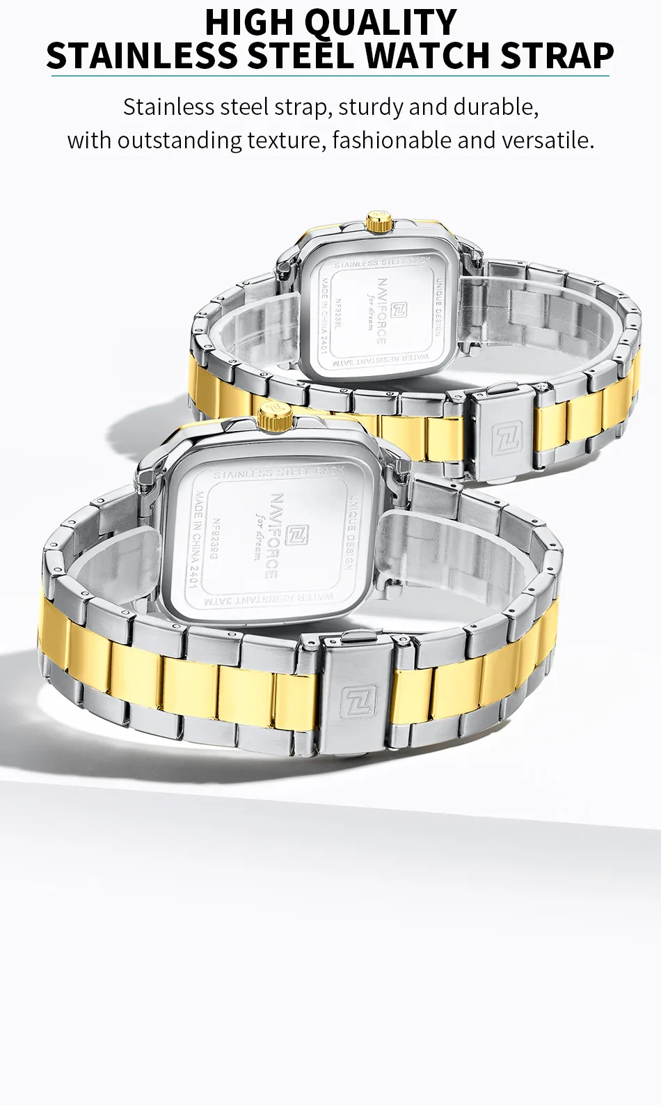 Naviforce 9239 Ladies Chain Watch- Silver Dial- Golden Bezel- Silver+ Golden Chain- TF Code NF932CF_img_7