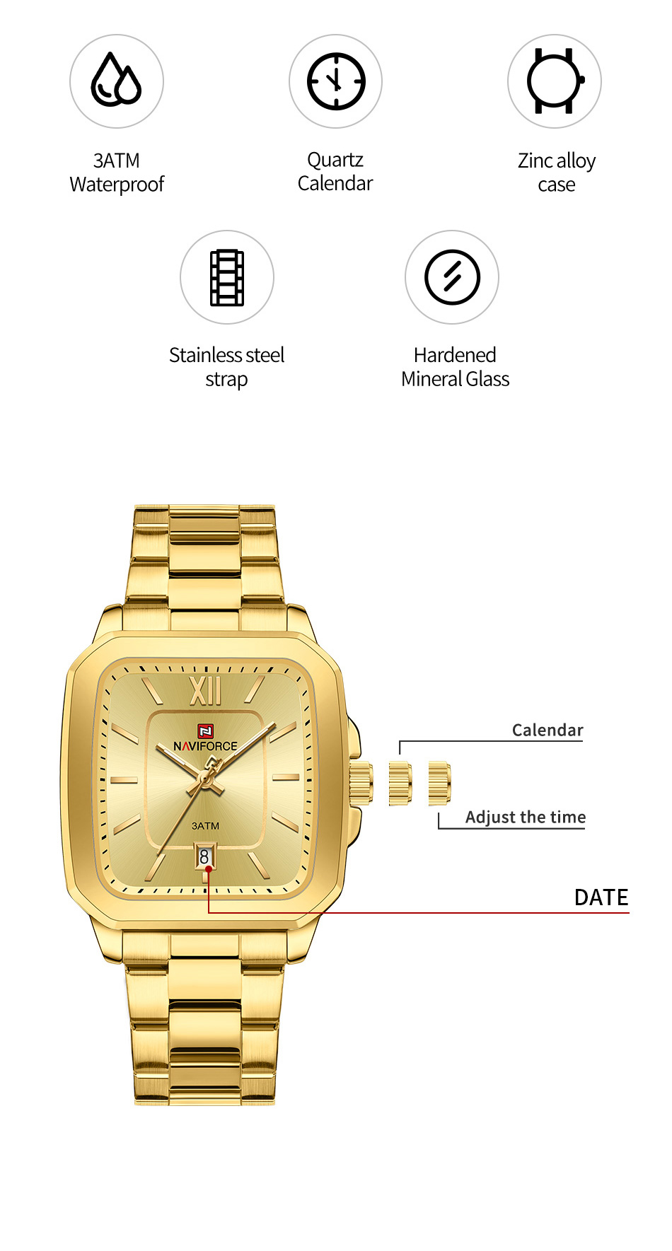 Naviforce 9239 Ladies Chain Watch- Golden Dial- Golden Bezel- Golden Chain- TF Code NF933CF_img_2