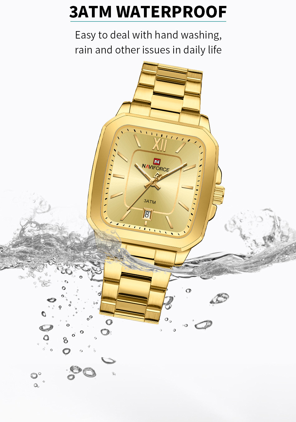 Naviforce 9239 Ladies Chain Watch- Golden Dial- Golden Bezel- Golden Chain- TF Code NF933CF_img_4