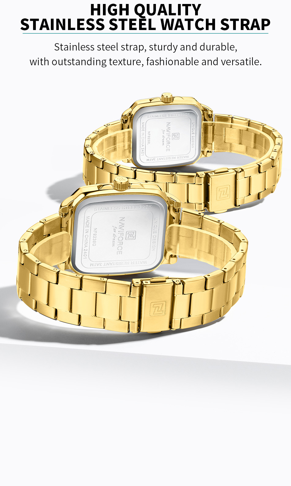 Naviforce 9239 Ladies Chain Watch- Golden Dial- Golden Bezel- Golden Chain- TF Code NF933CF_img_6