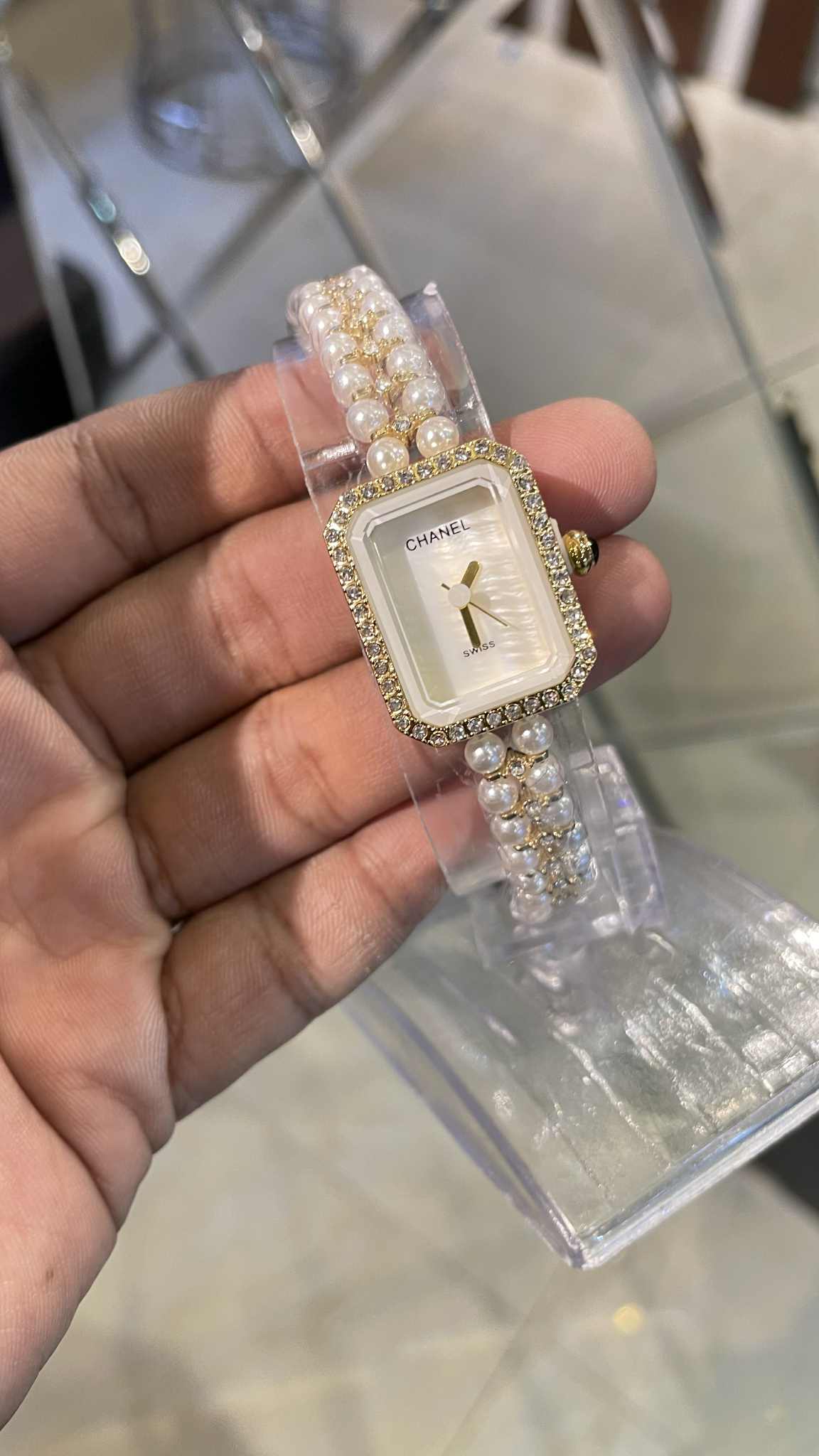 Chanel Carré Pearl White Chain