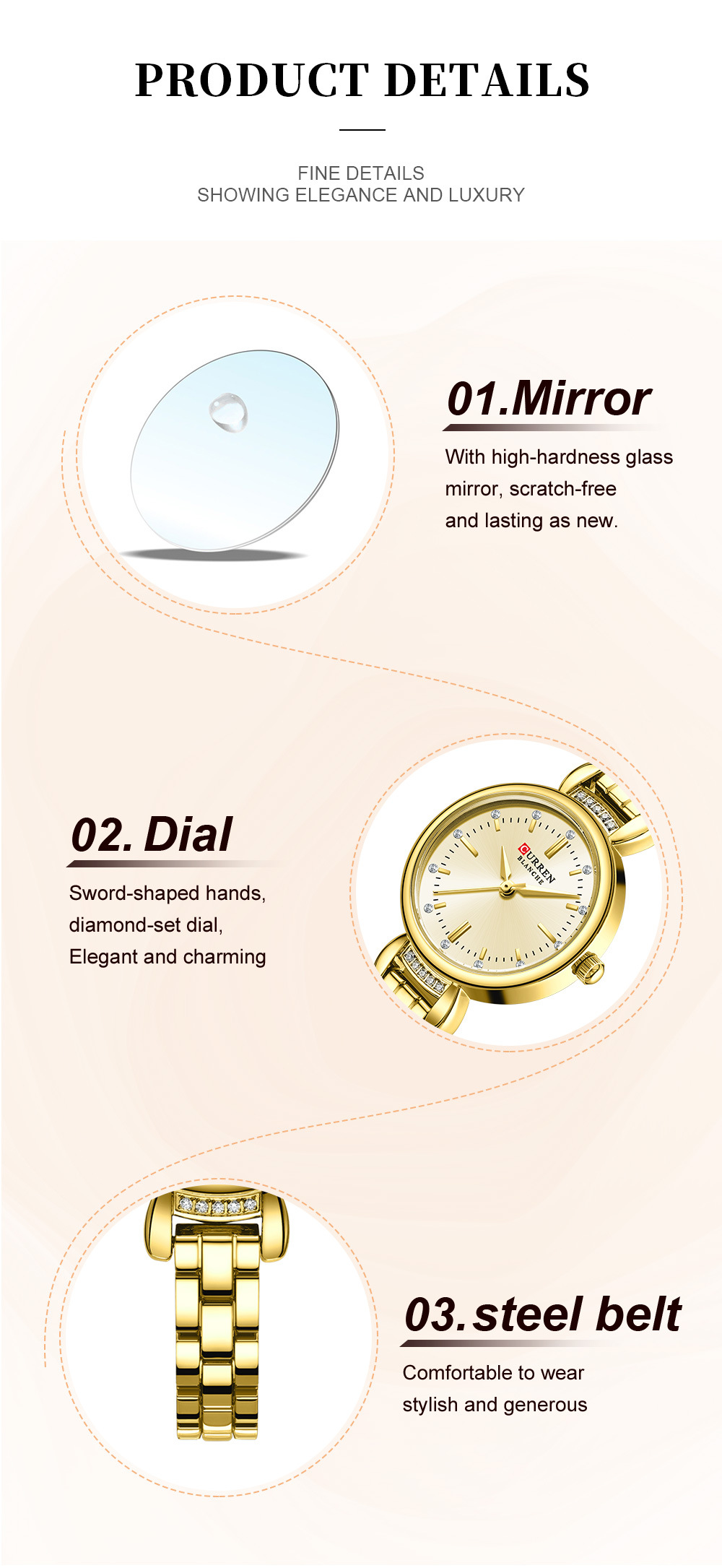 Curren 9098 Ladies Chain Watch- Golden Dial- Golden Bezel- Golden Chain- TF Code CR942CF_img_6