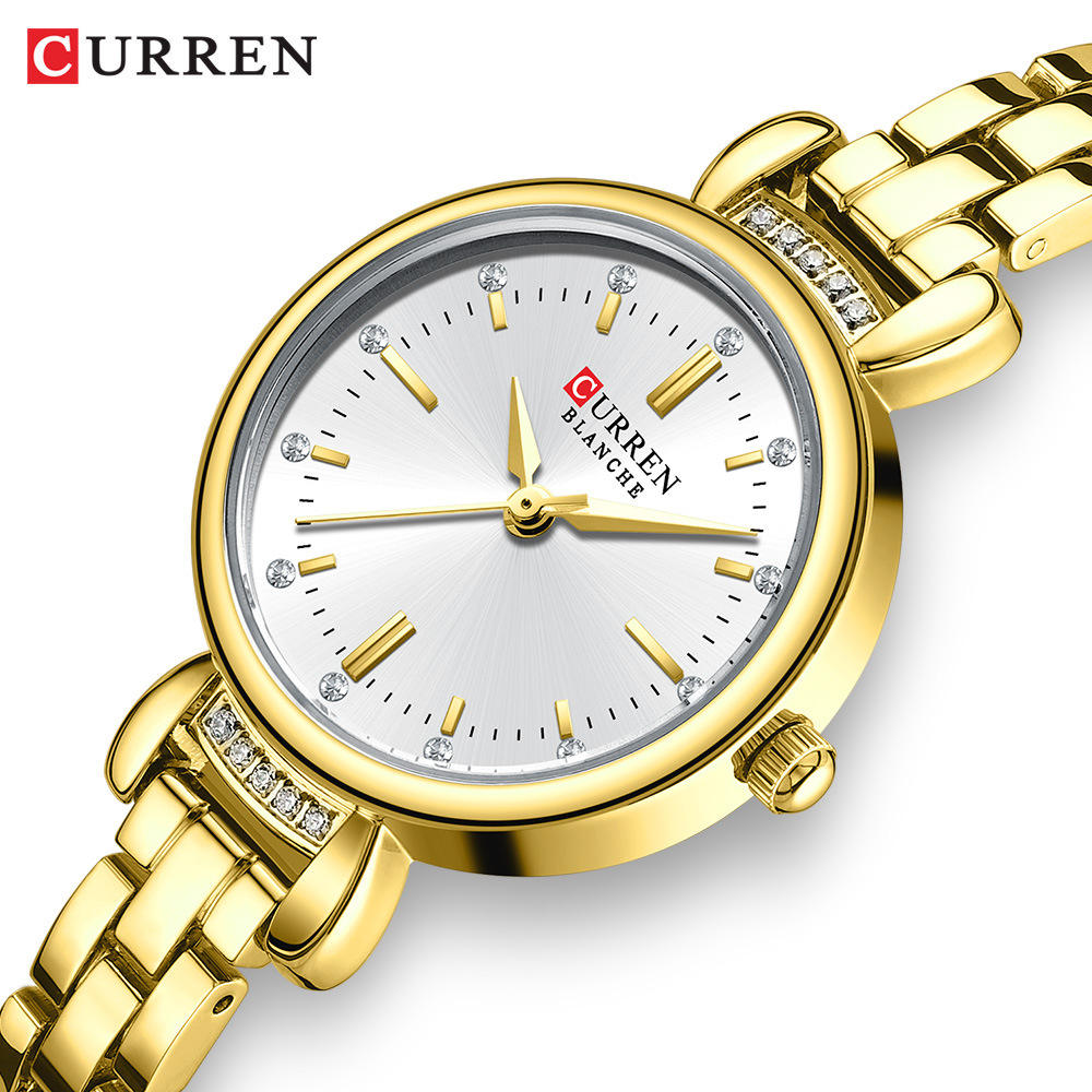 Curren 9098 Ladies Chain Watch- Silver Dial- Golden Bezel- Golden Chain- TF Code CR943CF_img_1