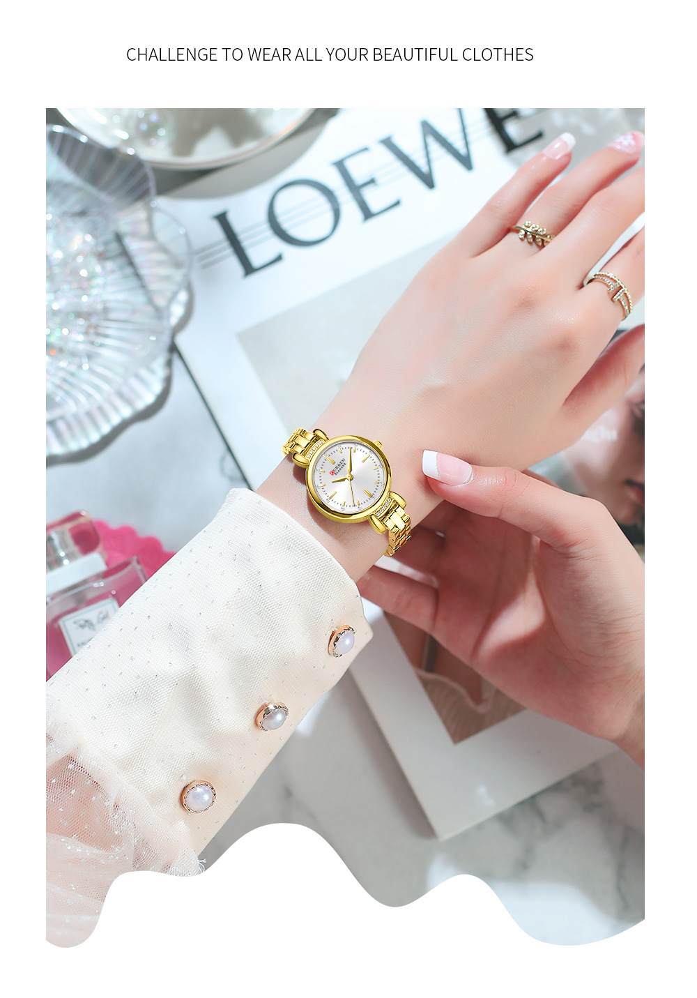 Curren 9098 Ladies Chain Watch- Silver Dial- Golden Bezel- Golden Chain- TF Code CR943CF_img_3