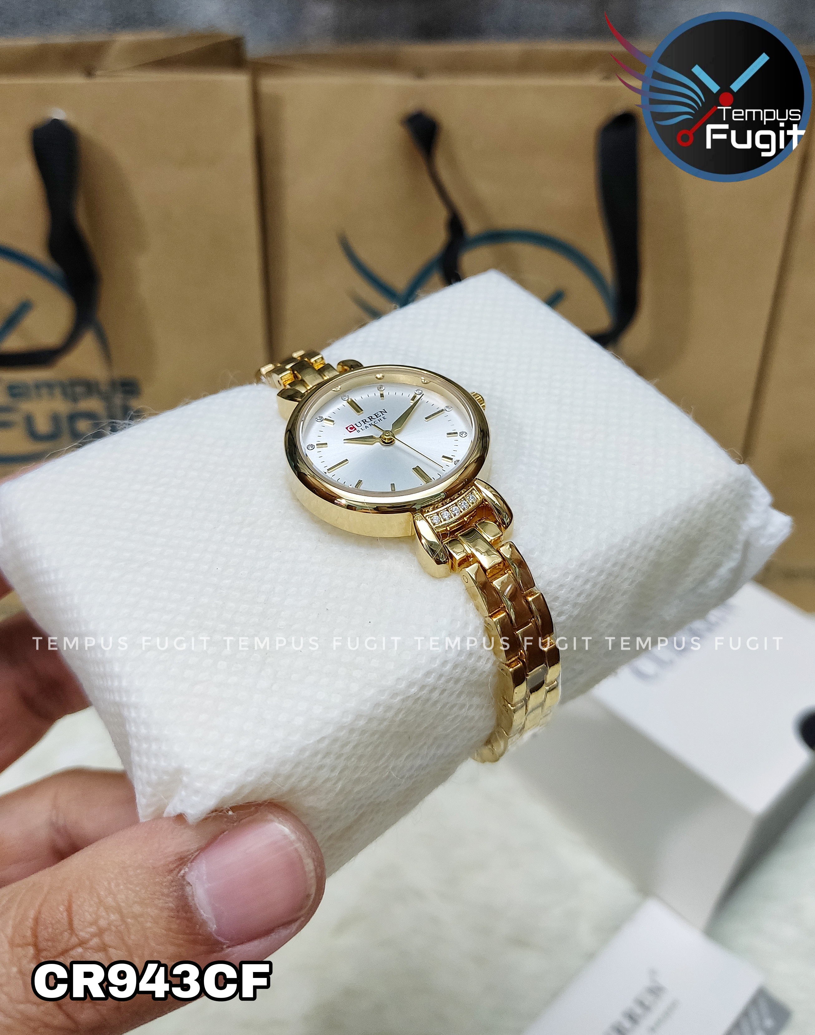 Curren 9098 Ladies Chain Watch- Silver Dial- Golden Bezel- Golden Chain- TF Code CR943CF_img_5