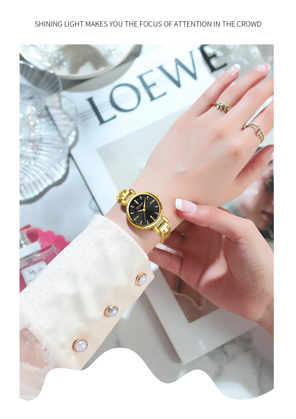 Curren 9098 Ladies Chain Watch- Black Dial- Golden Bezel- Golden Chain- TF Code CR944CF_img_2