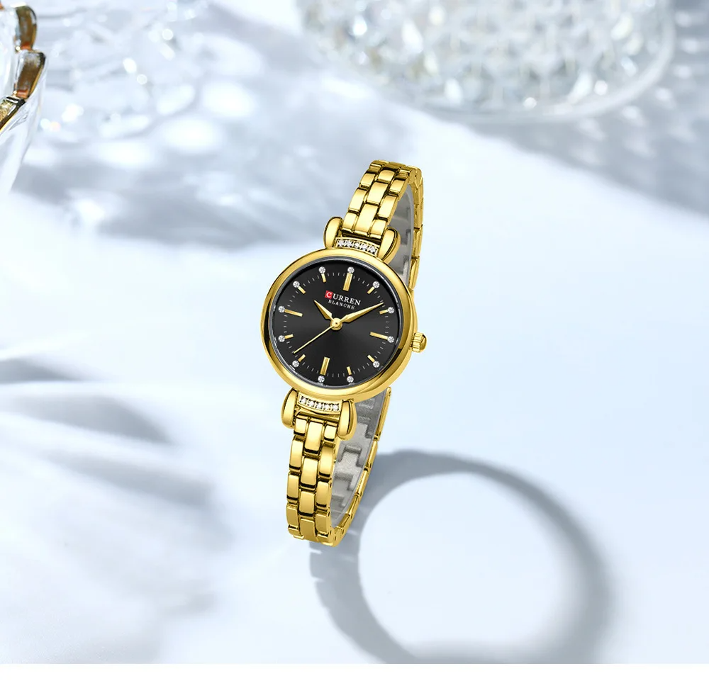 Curren 9098 Ladies Chain Watch- Black Dial- Golden Bezel- Golden Chain- TF Code CR944CF_img_3
