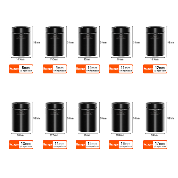 HARDEN Impact Short Socket 1/2" Drive ( 8 | 9 | 10 | 11 | 12 | 13 | 14 | 15 | 16 | 17 | 18 | 19 | 21 | 22 | 23 | 24 | 27 | 30 | 32 mm ), Short Socket, 6PT; Model: 536508 to 536532_img_6
