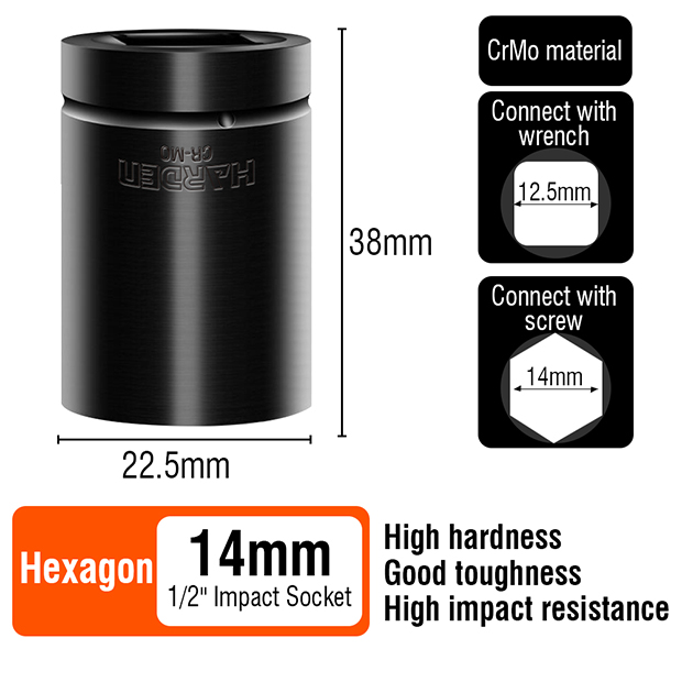 HARDEN Impact Short Socket 1/2" Drive ( 8 | 9 | 10 | 11 | 12 | 13 | 14 | 15 | 16 | 17 | 18 | 19 | 21 | 22 | 23 | 24 | 27 | 30 | 32 mm ), Short Socket, 6PT; Model: 536508 to 536532_img_18