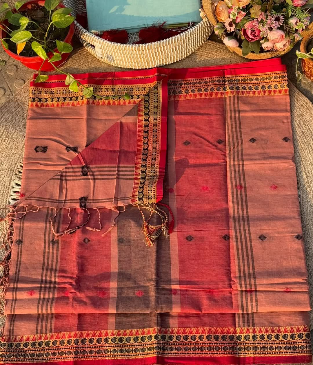 Handloom onion red par saree_img_1
