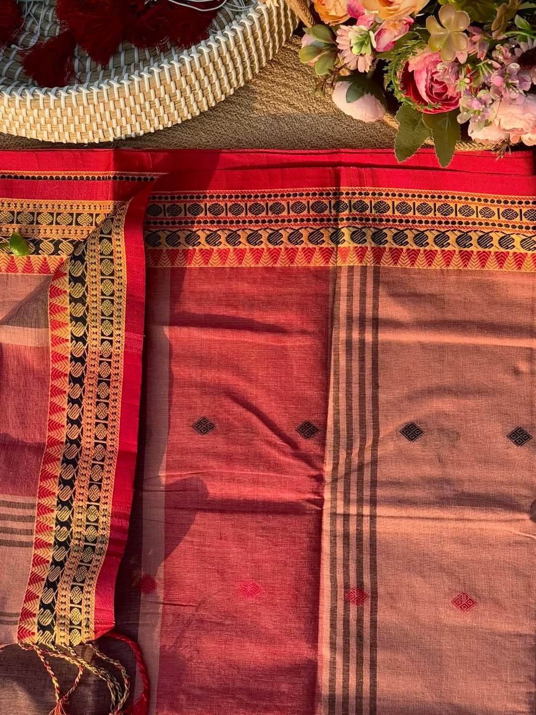 Handloom onion red par saree_img_3