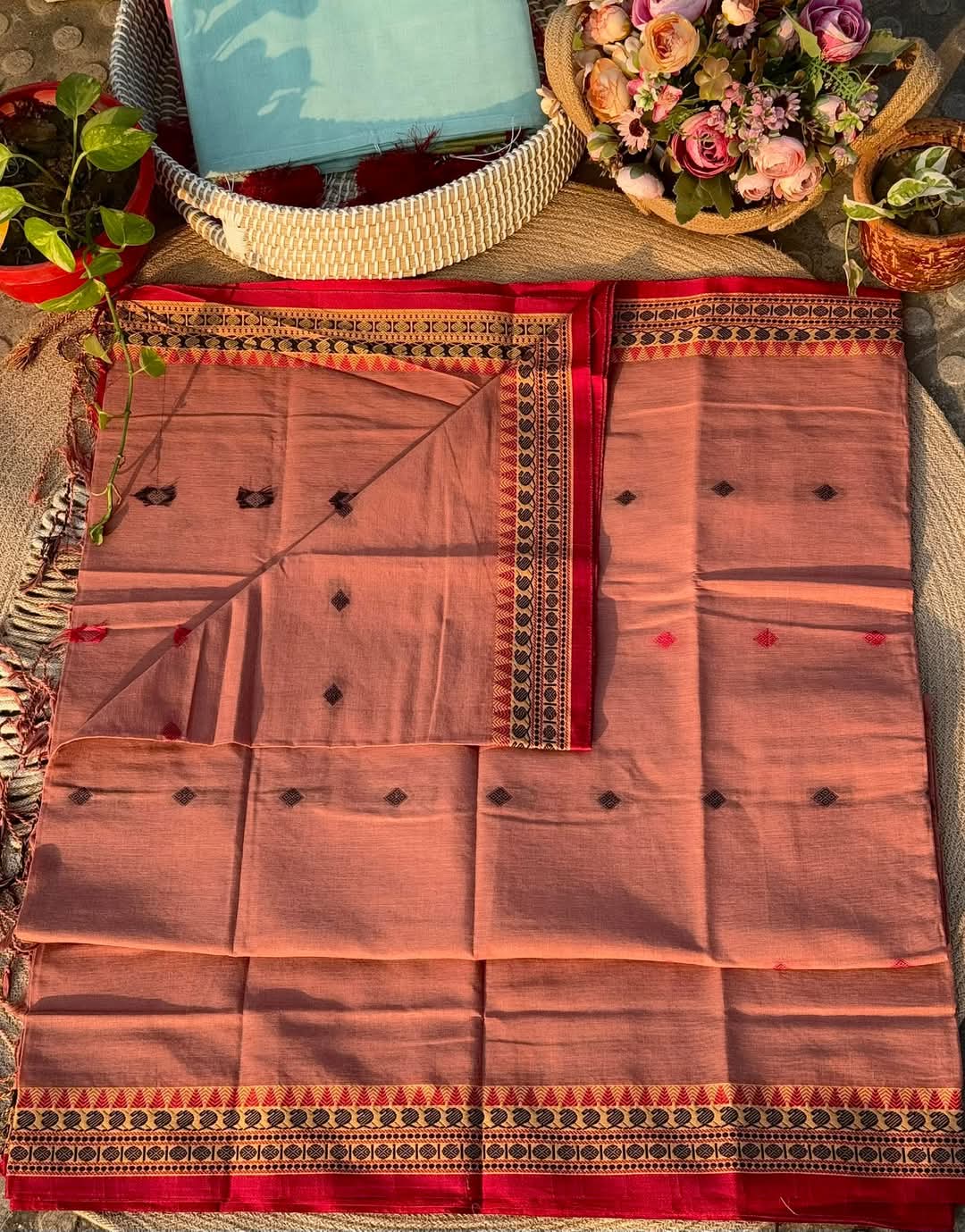 Handloom onion red par saree_img_5