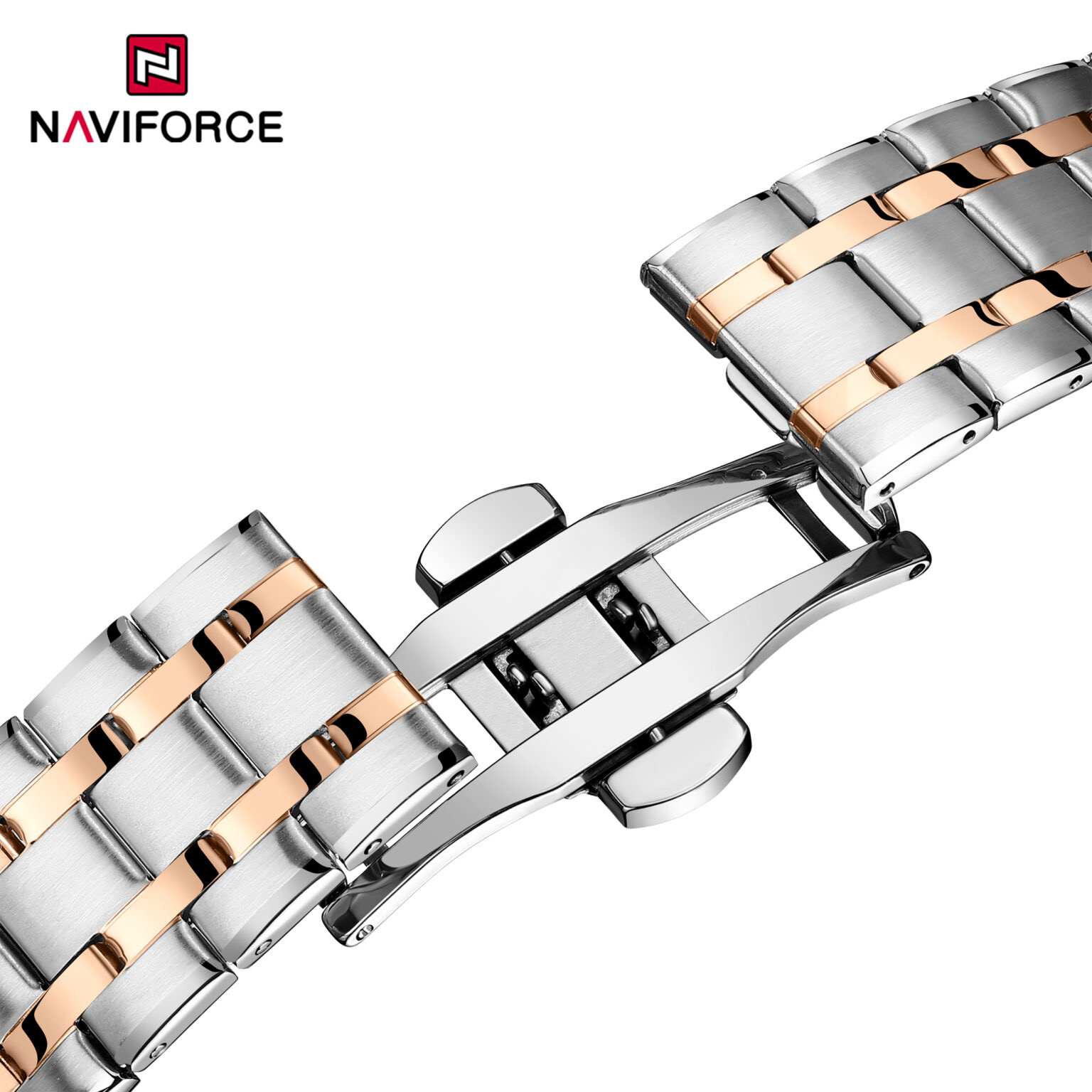 Naviforce 9230 Gents Chain Watch- Black Dial- Rose Golden Bezel- Silver+Rose Golden Chain- TF Code NF979CM_img_4
