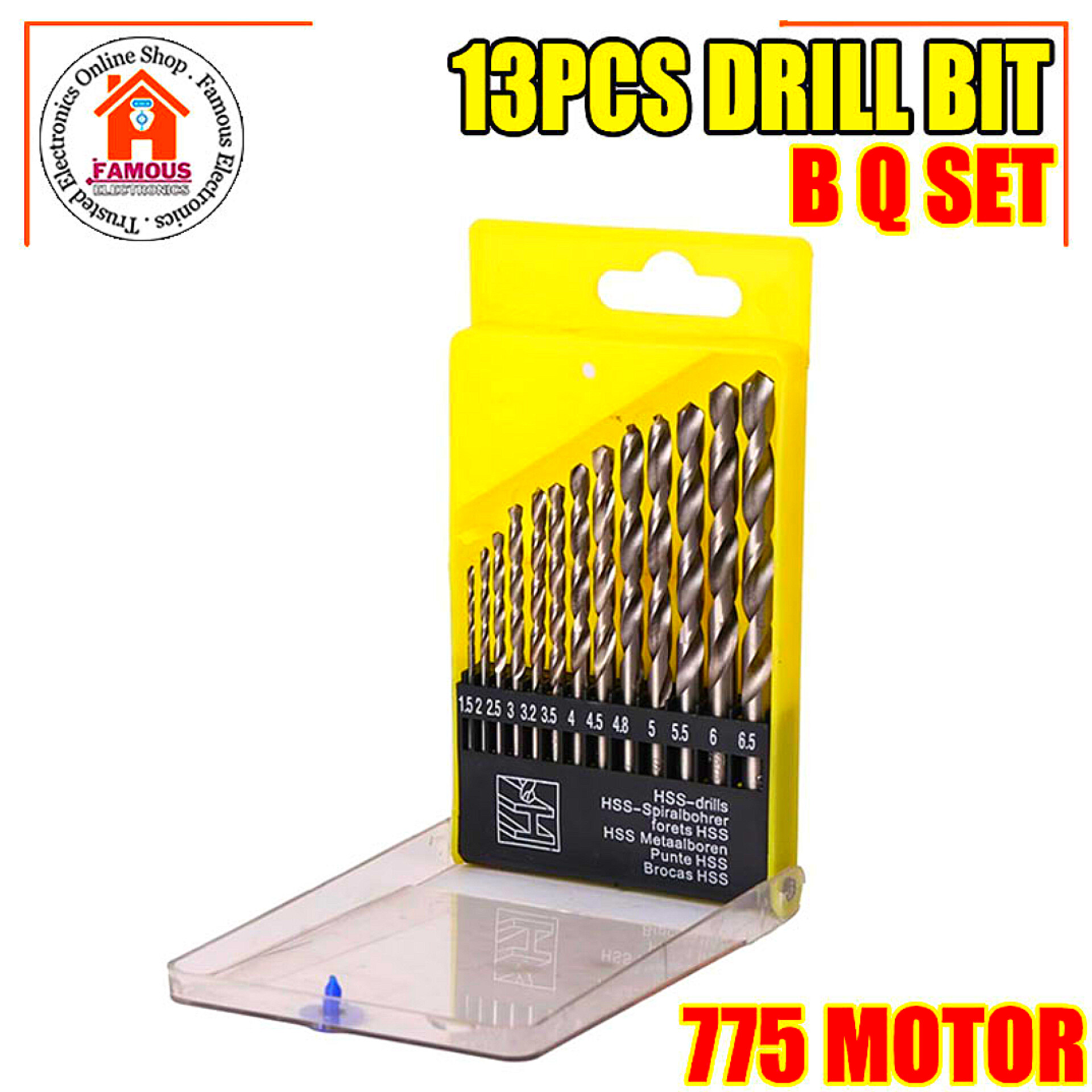 Drill Bit Set 1.5-6.5mm BLACK 13Pcs Set HSS Twist Drill Bit 1/16-1/4 Inch Tool Sets Drill Bit For 775 Motor Wood Work Drill Chuck_img_1