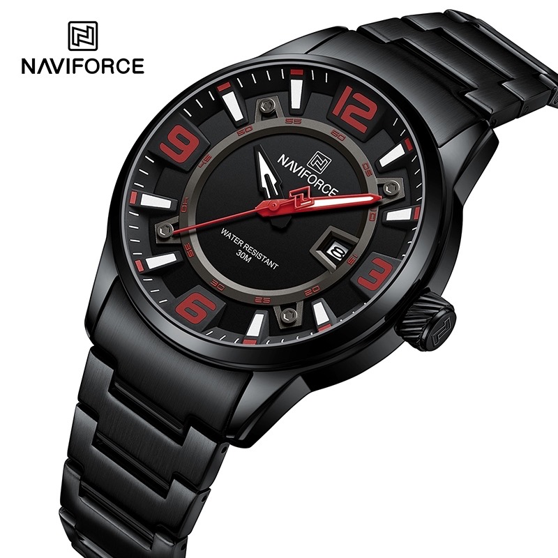 Naviforce 8044 Gents Chain Watch - Black Dial with Red Marking- Black Bezel- Black Chain- TF Code NF980CM_img_1