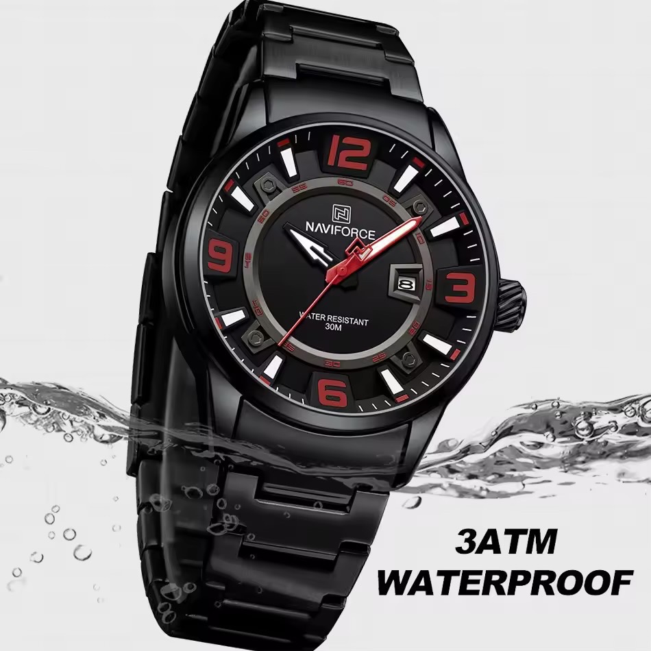 Naviforce 8044 Gents Chain Watch - Black Dial with Red Marking- Black Bezel- Black Chain- TF Code NF980CM_img_8