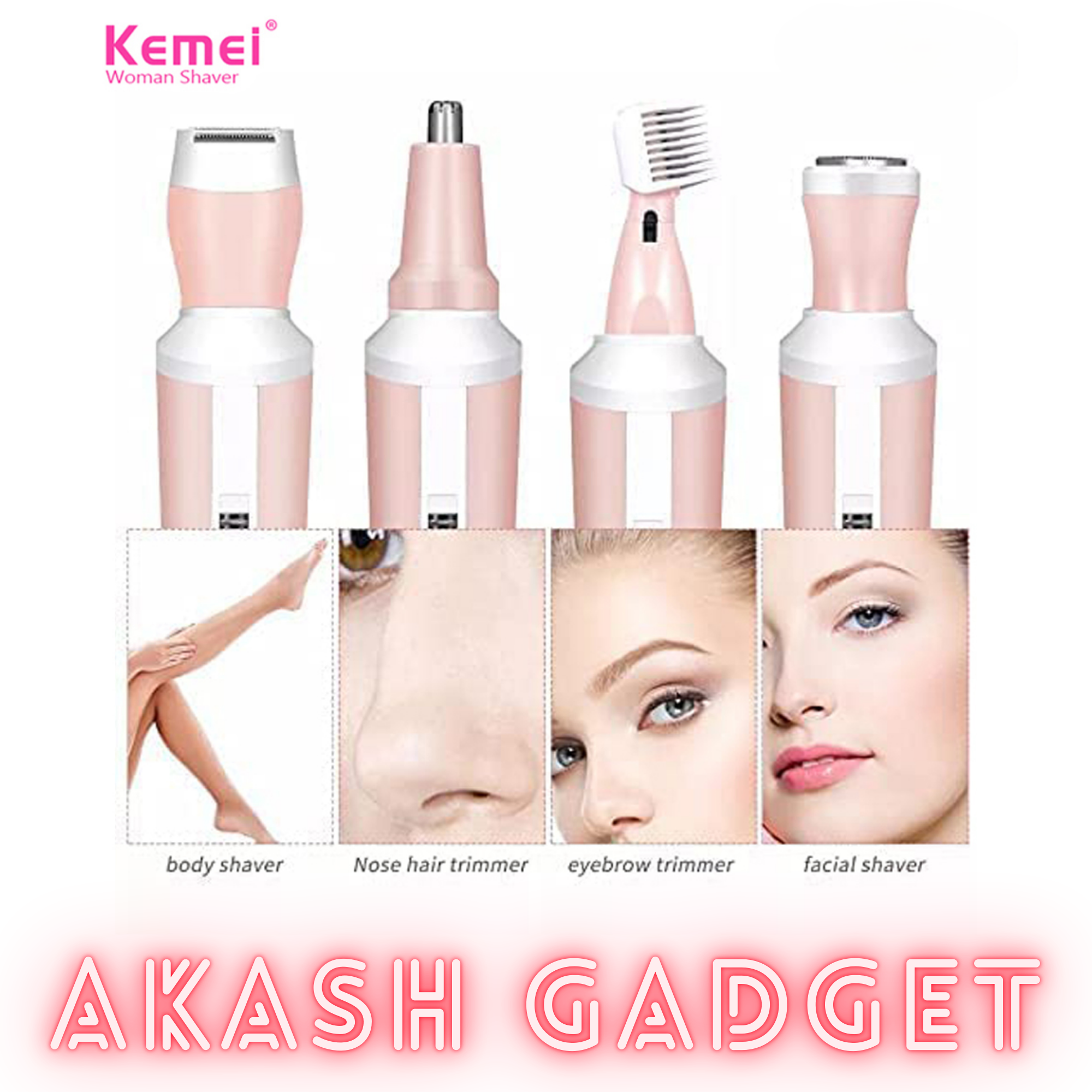 Kemei KM-3024 Multifunctional 4 in 1 Face, Eyebrow, Nose, & Lady Shaver for Women_img_2