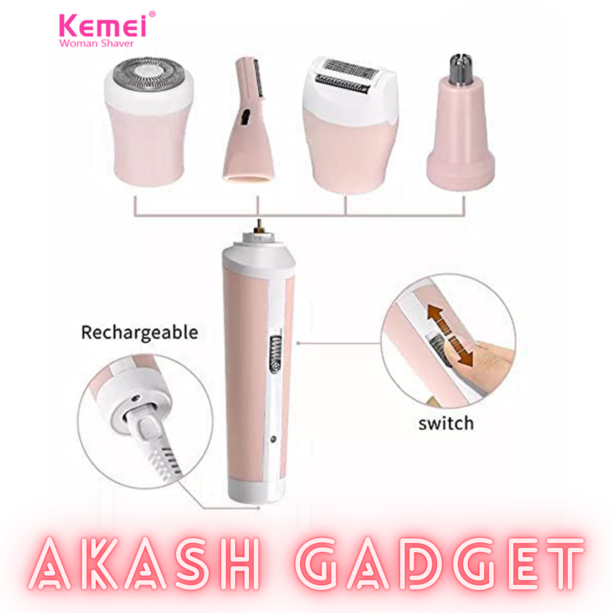 Kemei KM-3024 Multifunctional 4 in 1 Face, Eyebrow, Nose, & Lady Shaver for Women_img_4