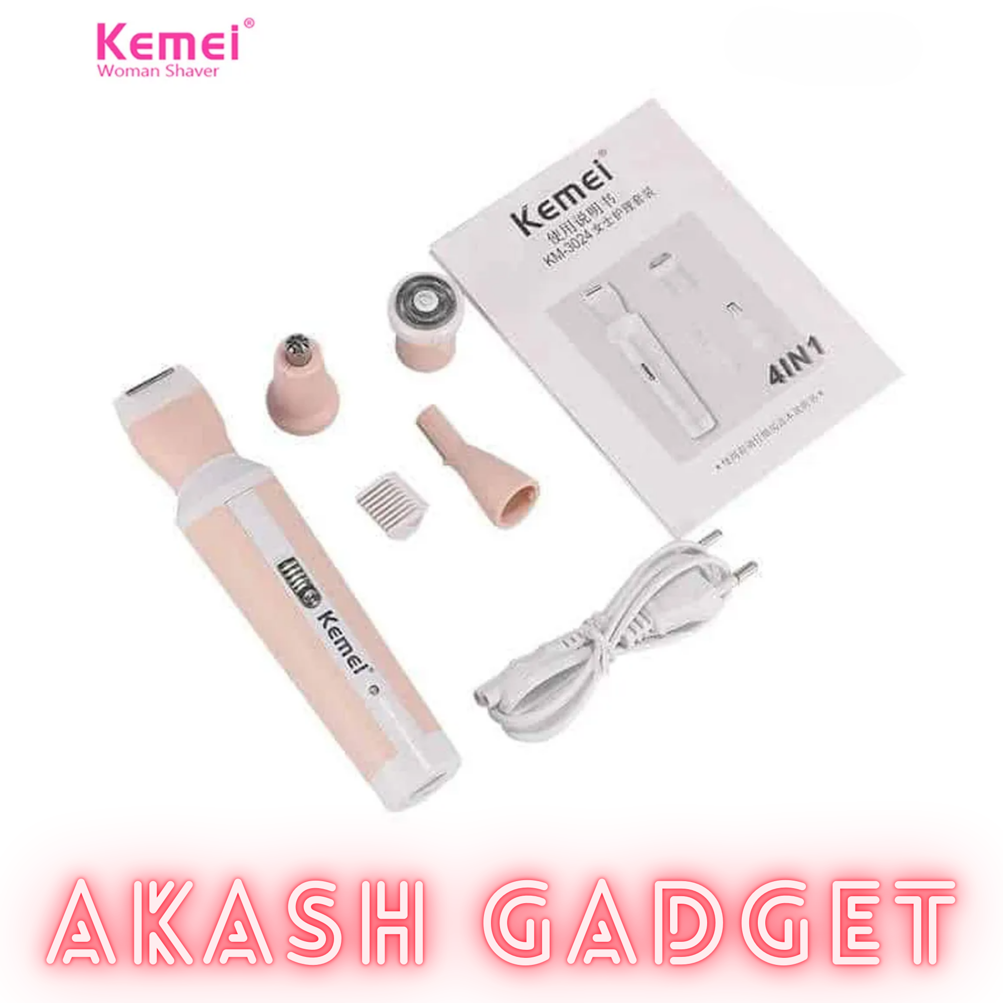 Kemei KM-3024 Multifunctional 4 in 1 Face, Eyebrow, Nose, & Lady Shaver for Women_img_10