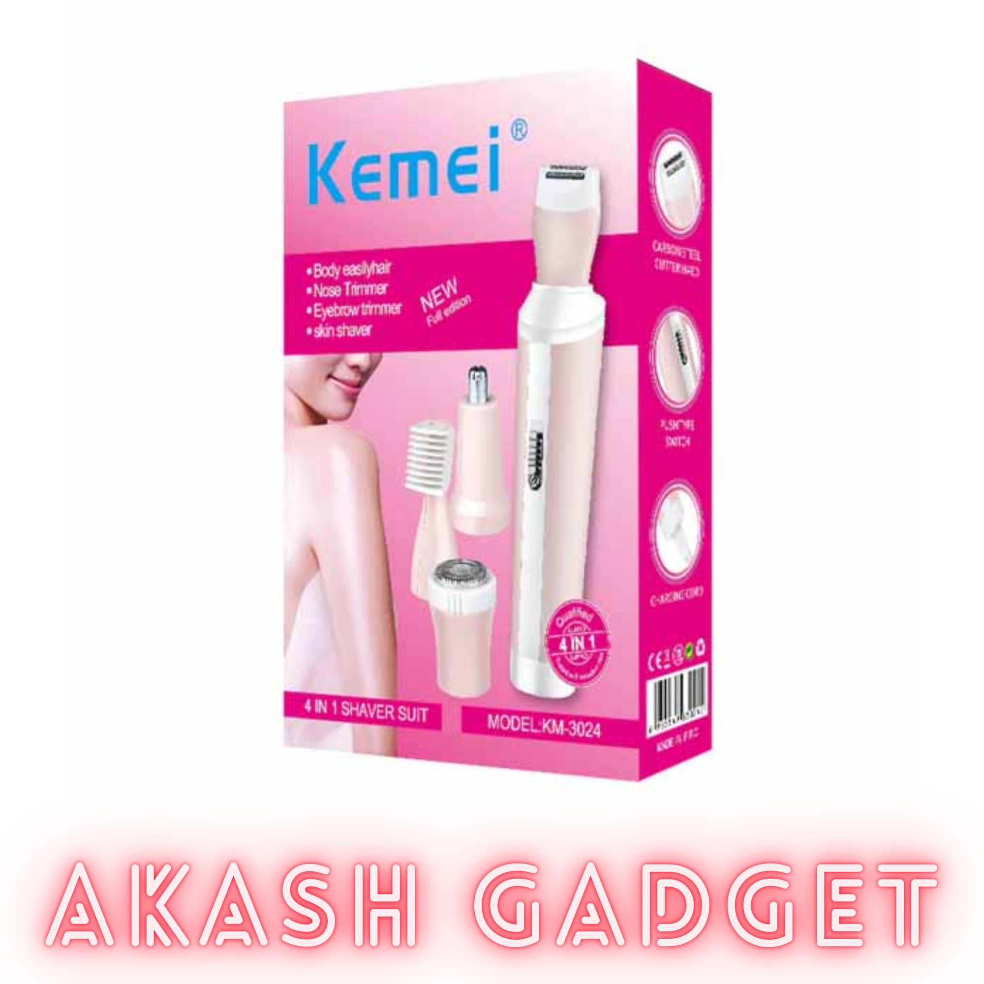 Kemei KM-3024 Multifunctional 4 in 1 Face, Eyebrow, Nose, & Lady Shaver for Women_img_12