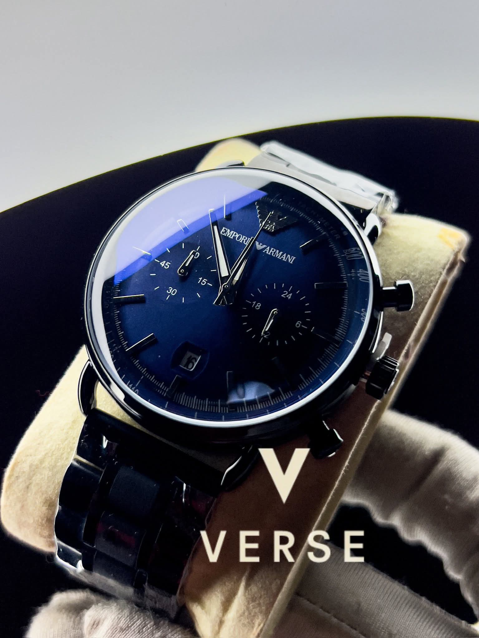 Armani Chain black Oval simple blue dial