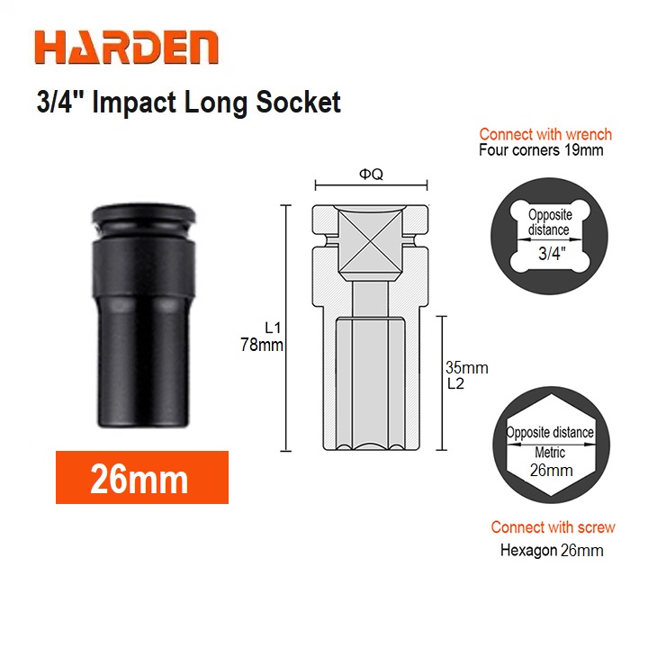 HARDEN 3/4" Impact Long Socket, Impact Socket 3/4" Dr. (Deep) - 6PT, Deep Socket, Various available sizes; 536717 - 536750_img_16