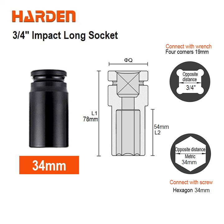 HARDEN 3/4" Impact Long Socket, Impact Socket 3/4" Dr. (Deep) - 6PT, Deep Socket, Various available sizes; 536717 - 536750_img_22