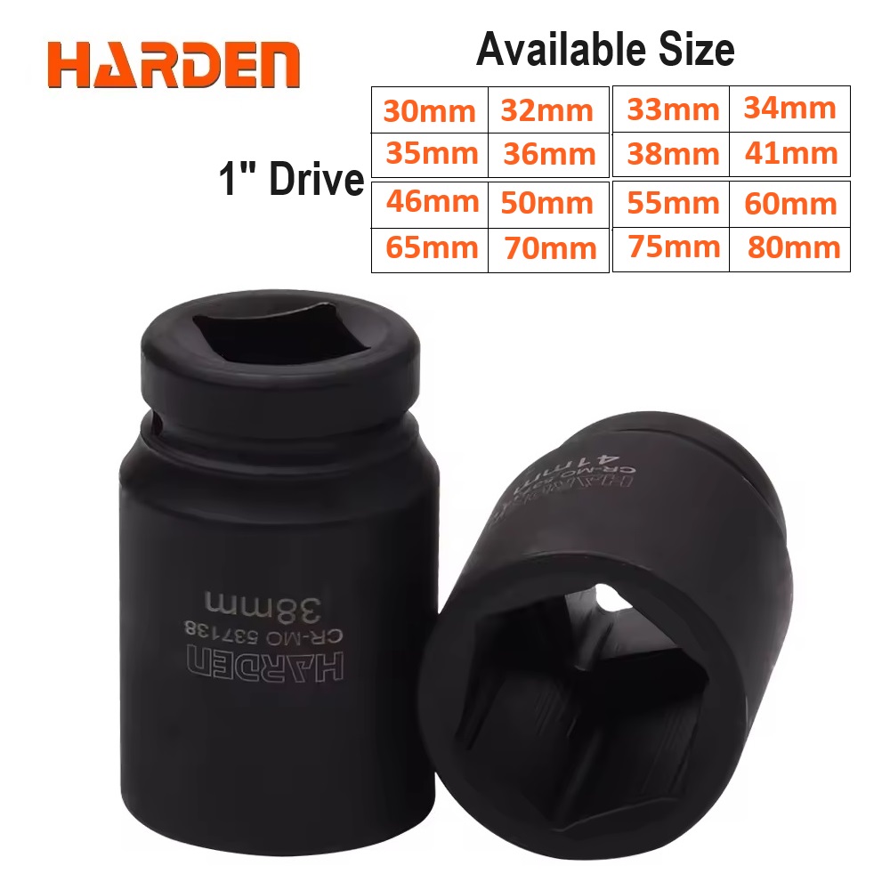 HARDEN 1" Drive Impact Deep Socket ( 30 | 32 | 33 | 34 | 35 | 36 | 38 | 41 | 46 | 50 | 55 | 60 | 65 | 70 | 75 | 80mm ), Long Socket, 6PT; Model: 537130 to 537180_img_0