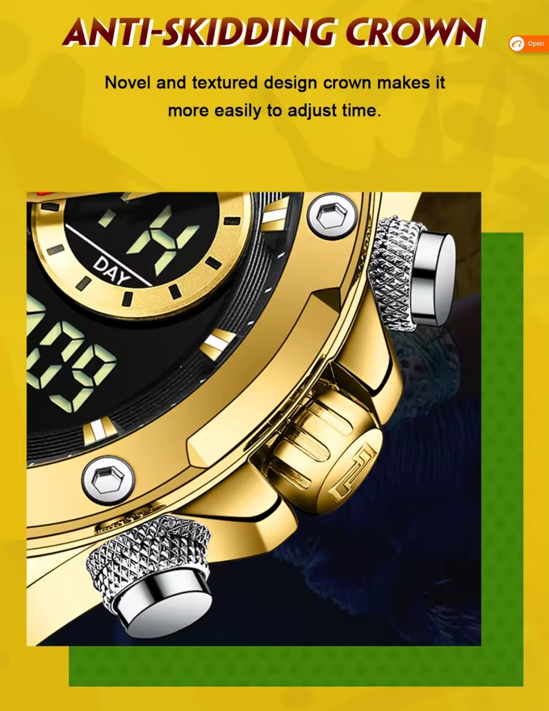 Naviforce 9208 Two Time Gents Belt Watch- Black Dial- Golden Bezel- Black Belt- TF Code NF930BM_img_9