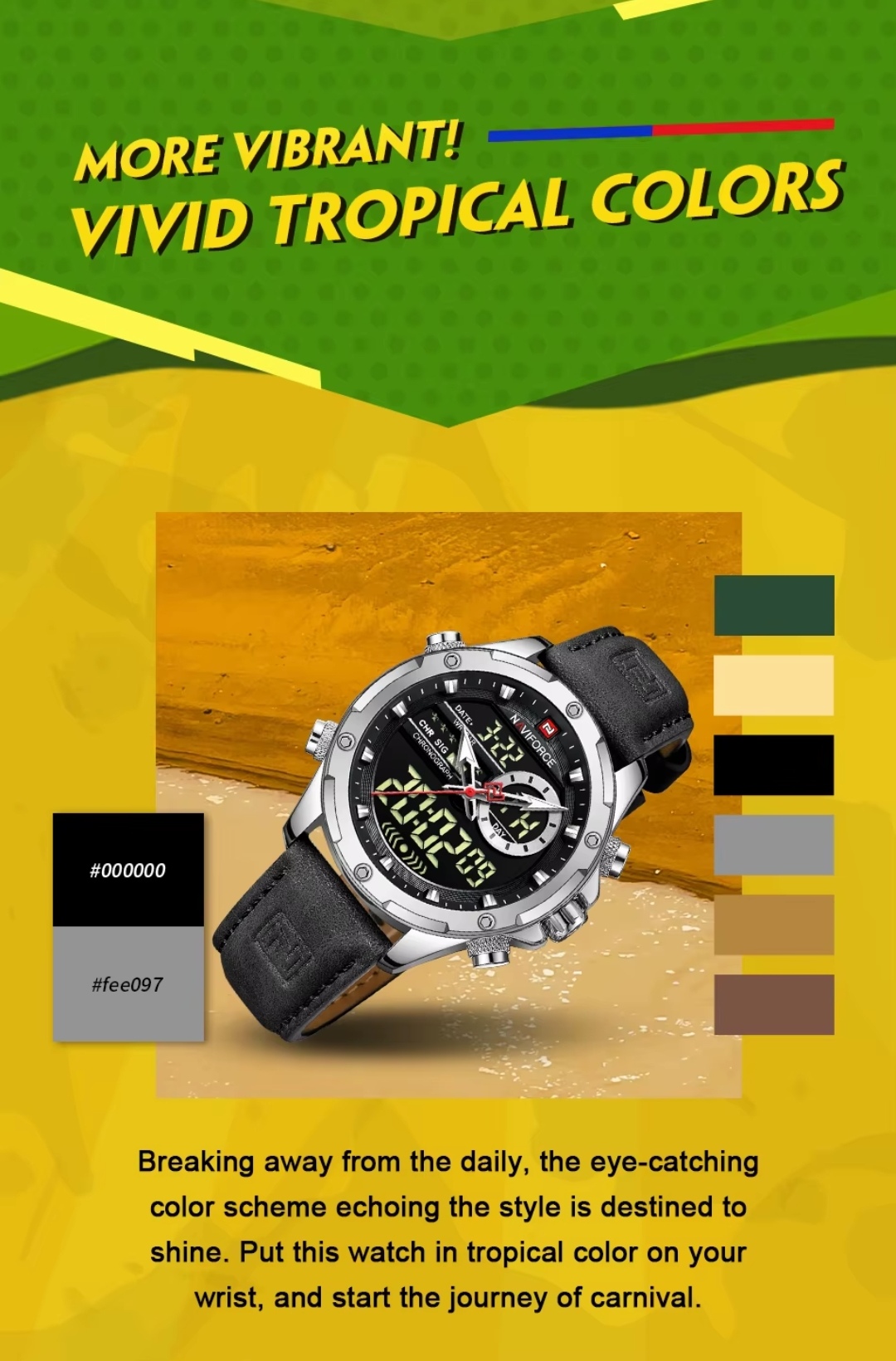 Naviforce 9208 Two Time Gents Belt Watch- Black Dial- Silver Bezel- Black Belt- TF Code NF884BM_img_2