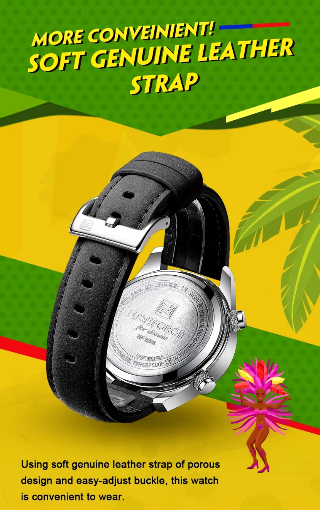 Naviforce 9208 Two Time Gents Belt Watch- Black Dial- Silver Bezel- Black Belt- TF Code NF884BM_img_5