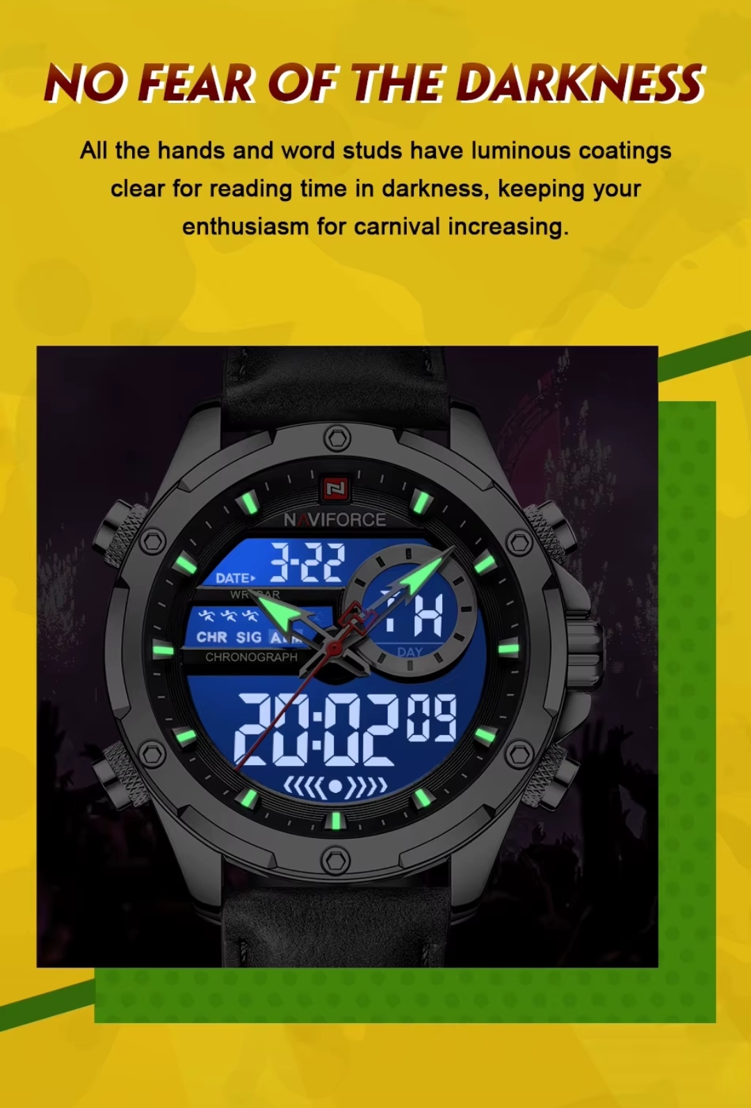 Naviforce 9208 Two Time Gents Belt Watch- Black Dial- Silver Bezel- Black Belt- TF Code NF884BM_img_6