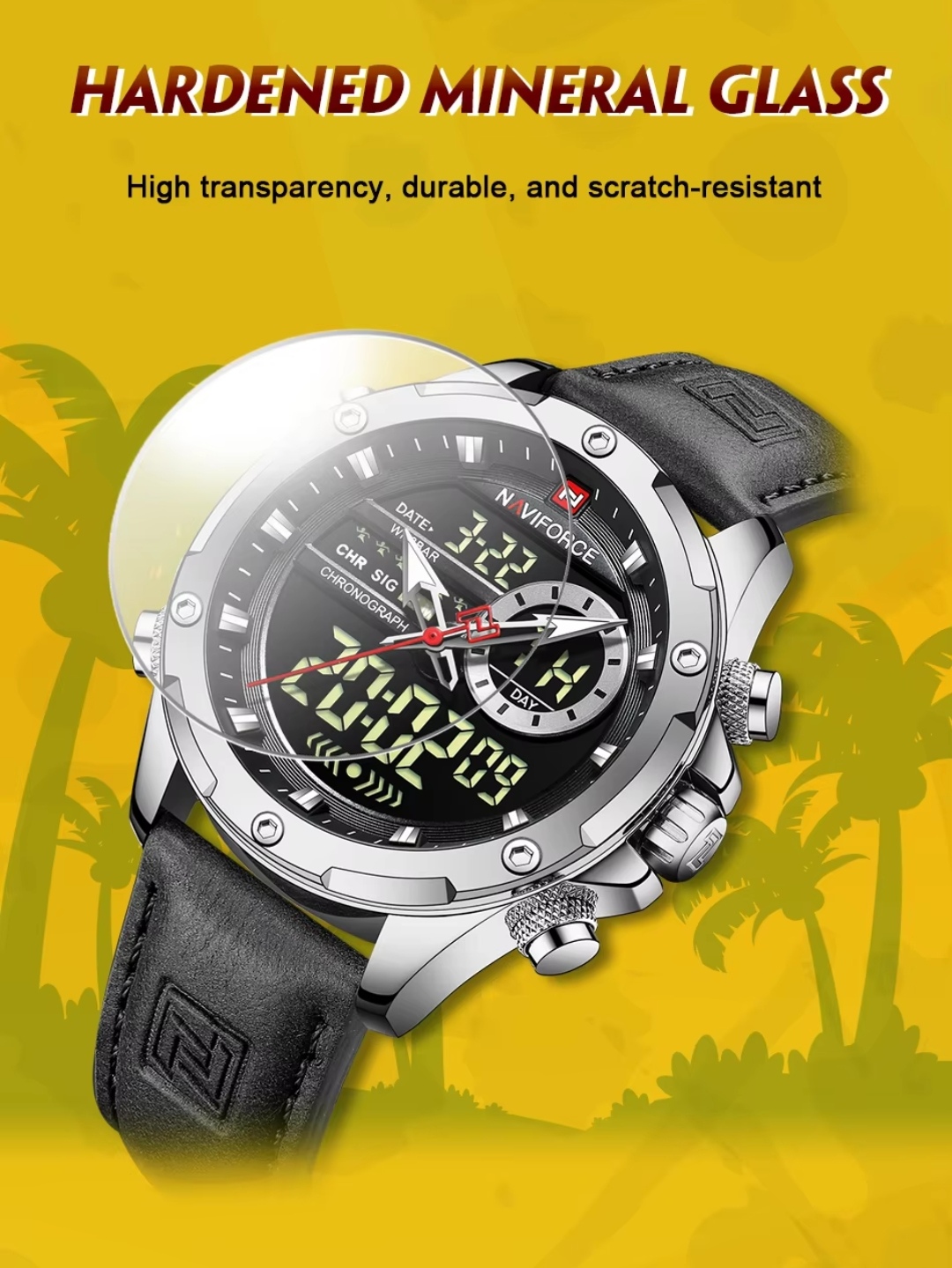 Naviforce 9208 Two Time Gents Belt Watch- Black Dial- Silver Bezel- Black Belt- TF Code NF884BM_img_7