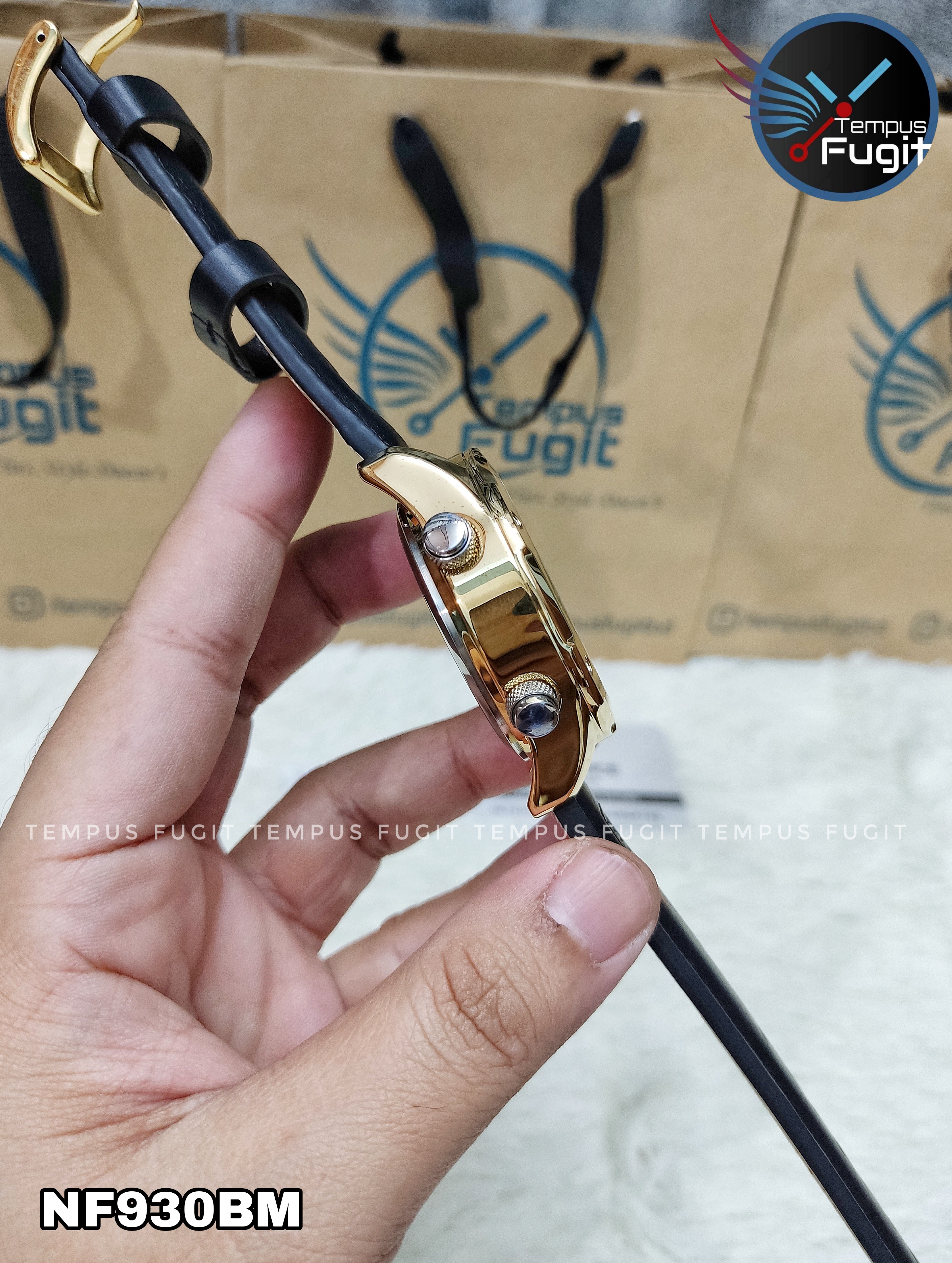 Naviforce 9208 Two Time Gents Belt Watch- Black Dial- Golden Bezel- Black Belt- TF Code NF930BM_img_18