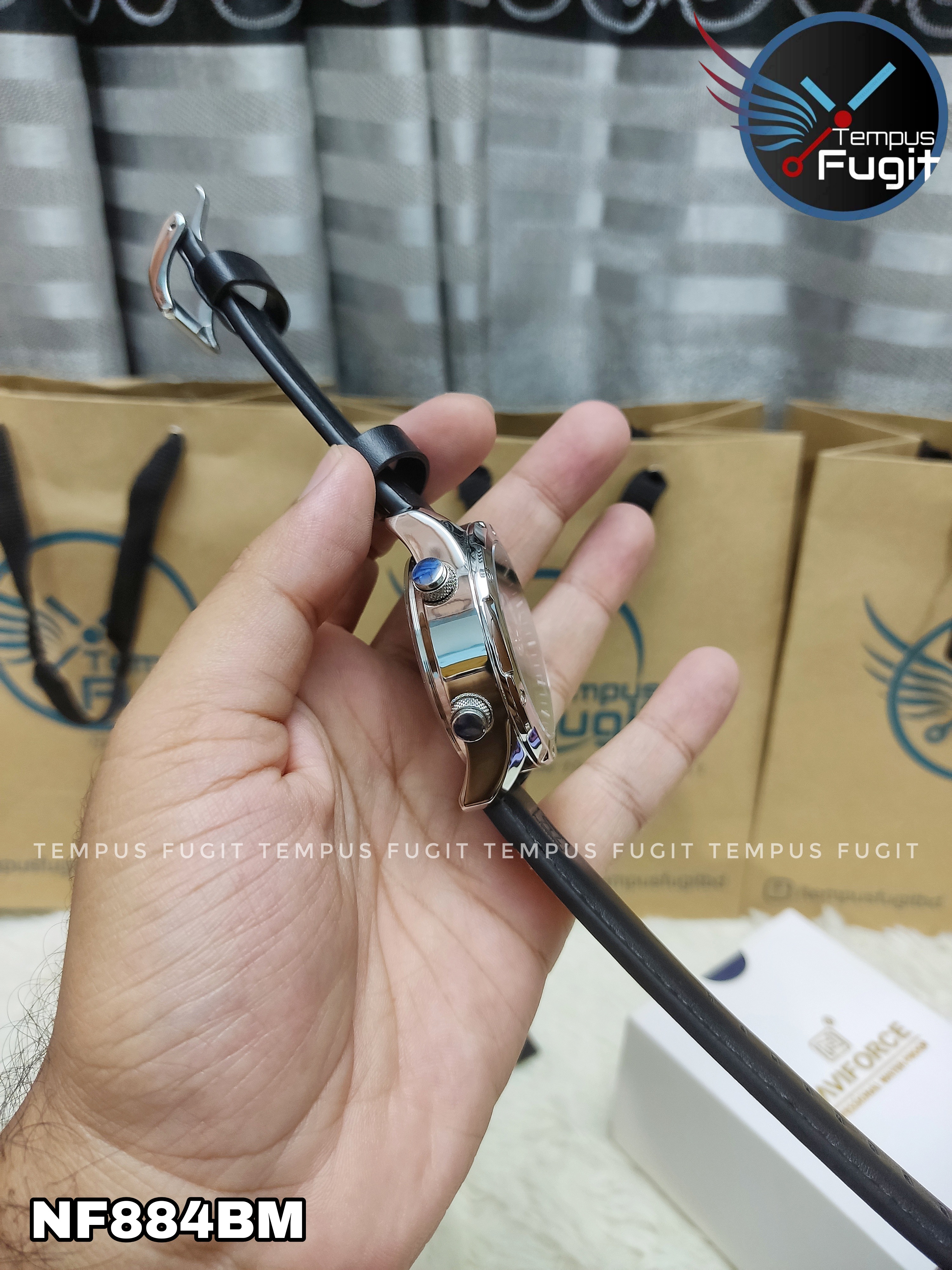 Naviforce 9208 Two Time Gents Belt Watch- Black Dial- Silver Bezel- Black Belt- TF Code NF884BM_img_17